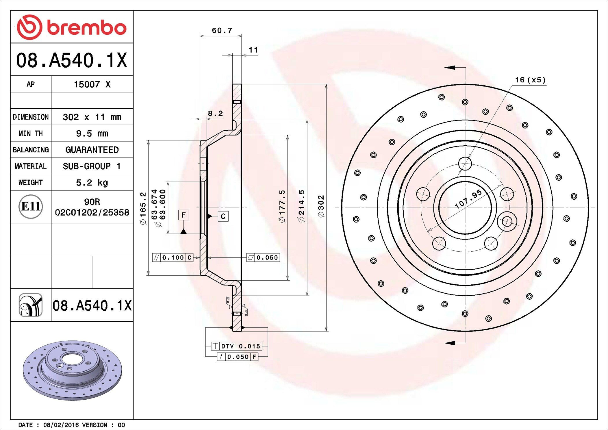 Disco de freno trasero Brembo 08A5401X precio, desde 36,74 EUR