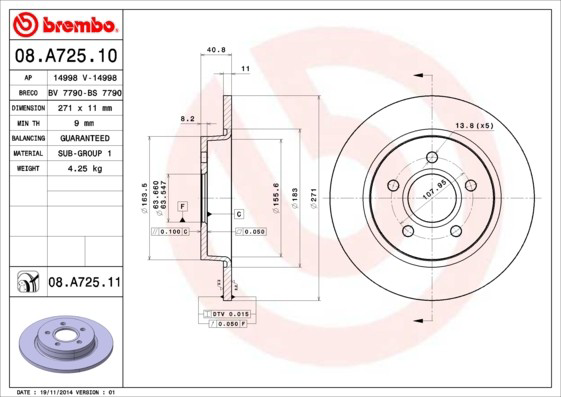 Disco de freno trasero Brembo 08A72510 precio, desde 31,31 EUR