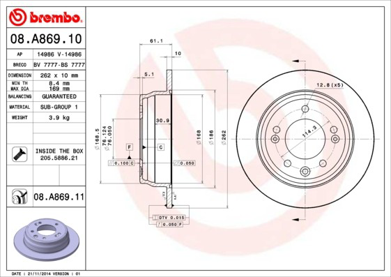 08A86910 Brembo Freno de disco trasero