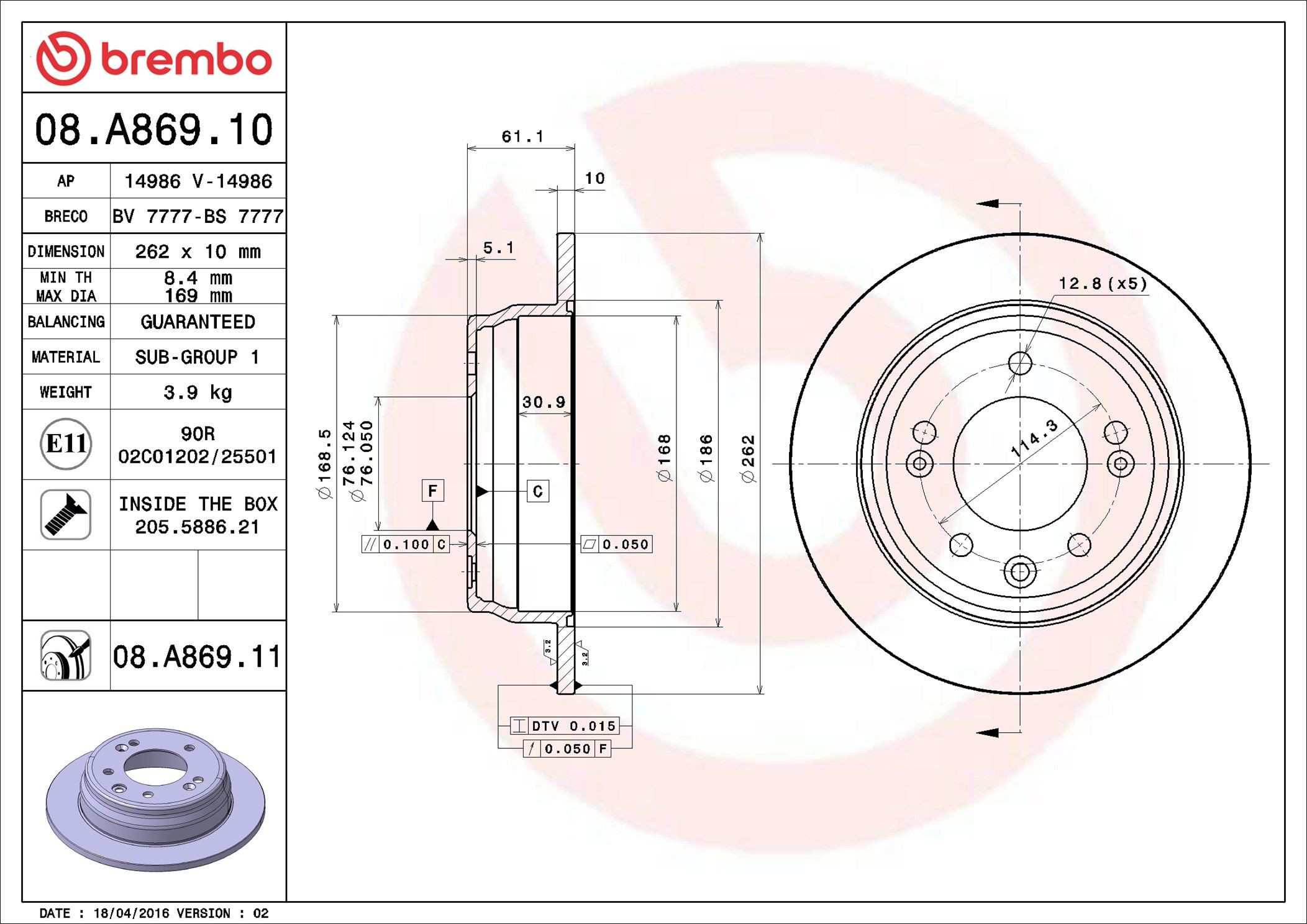 Comprar 08A86910 Brembo Disco de freno trasero