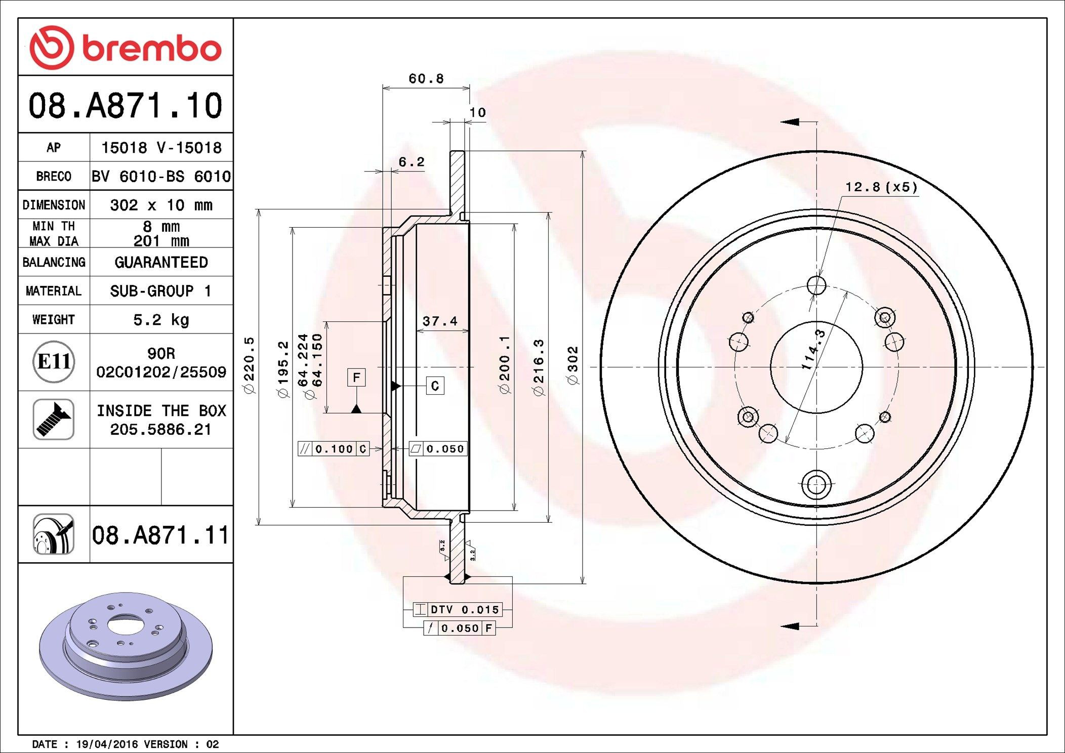 Disco de freno trasero Brembo 08A87110 precio, desde 39,85 EUR