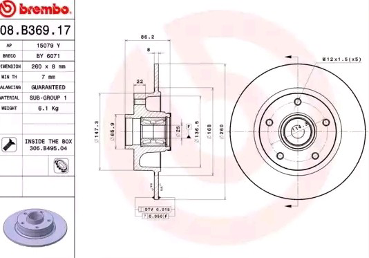 08B36917 Brembo Freno de disco trasero
