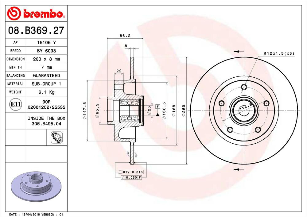 Comprar 08B36927 Brembo Disco de freno trasero