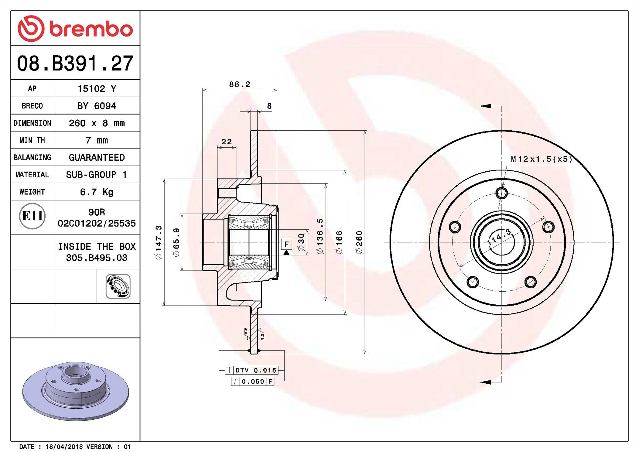 Disco de freno trasero Brembo 08B39127 precio, desde 58,99 EUR