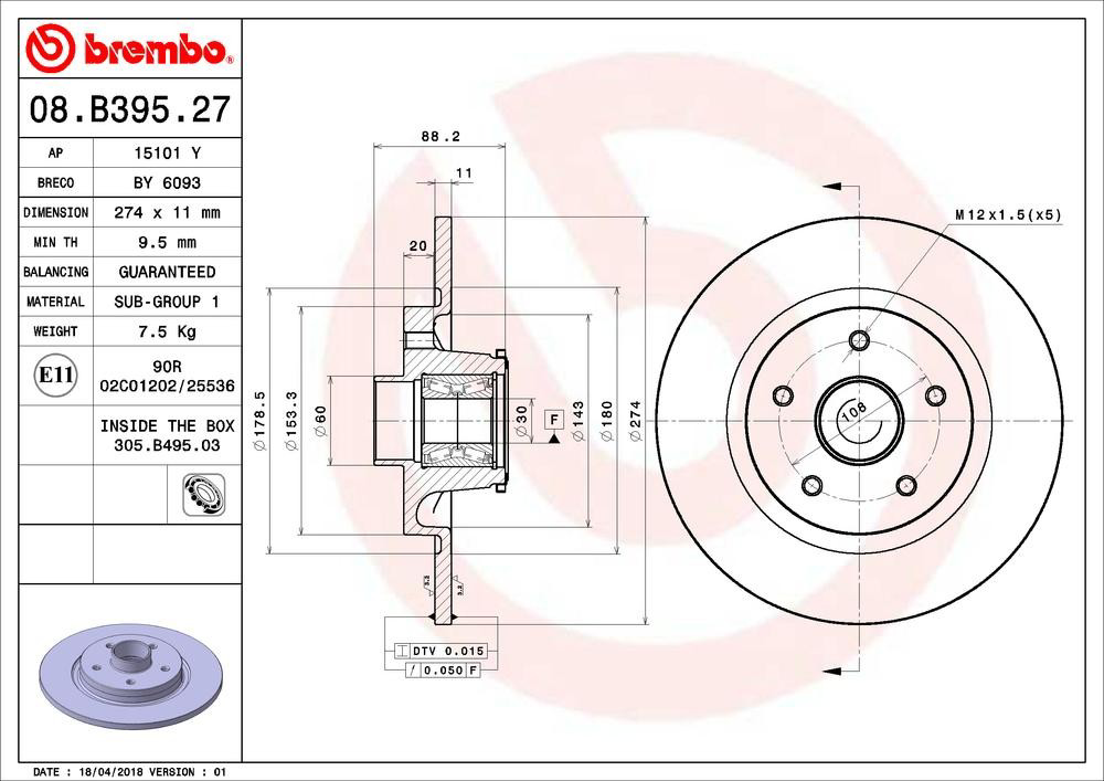 Comprar 08B39527 Brembo Disco de freno trasero