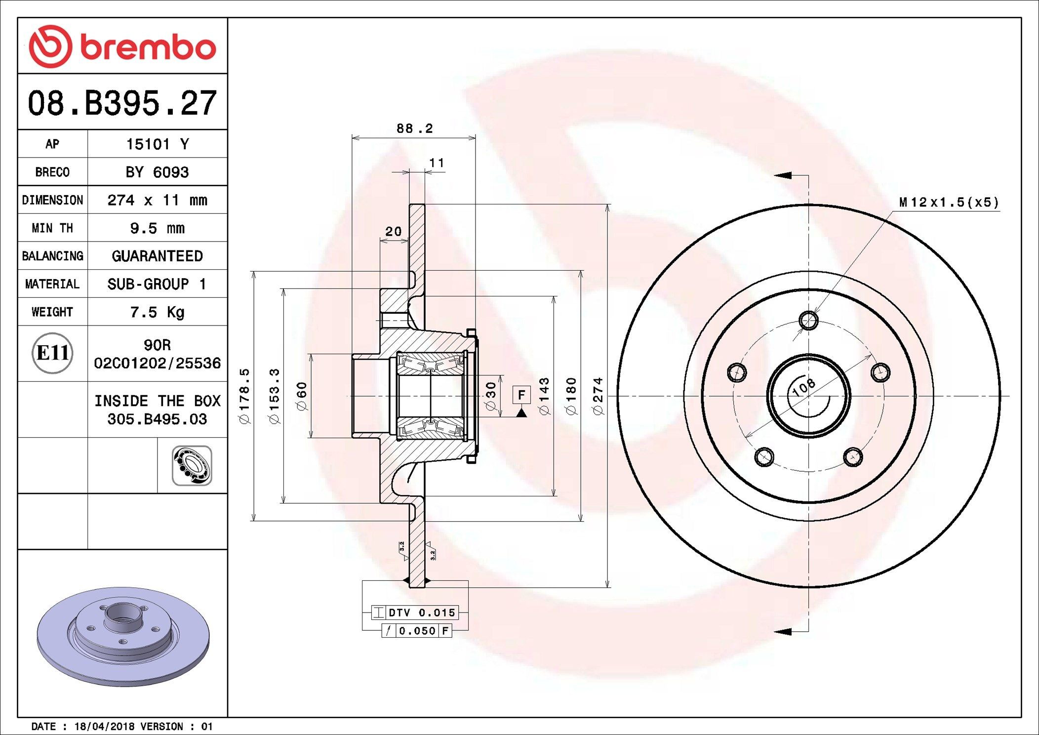 Disco de freno trasero Brembo 08B39527 precio, desde 125,44 EUR