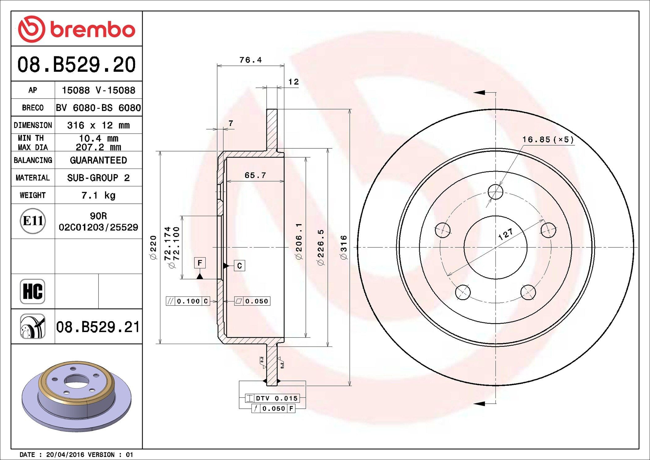 Disco de freno trasero Brembo 08B52921 precio, desde 59,71 EUR
