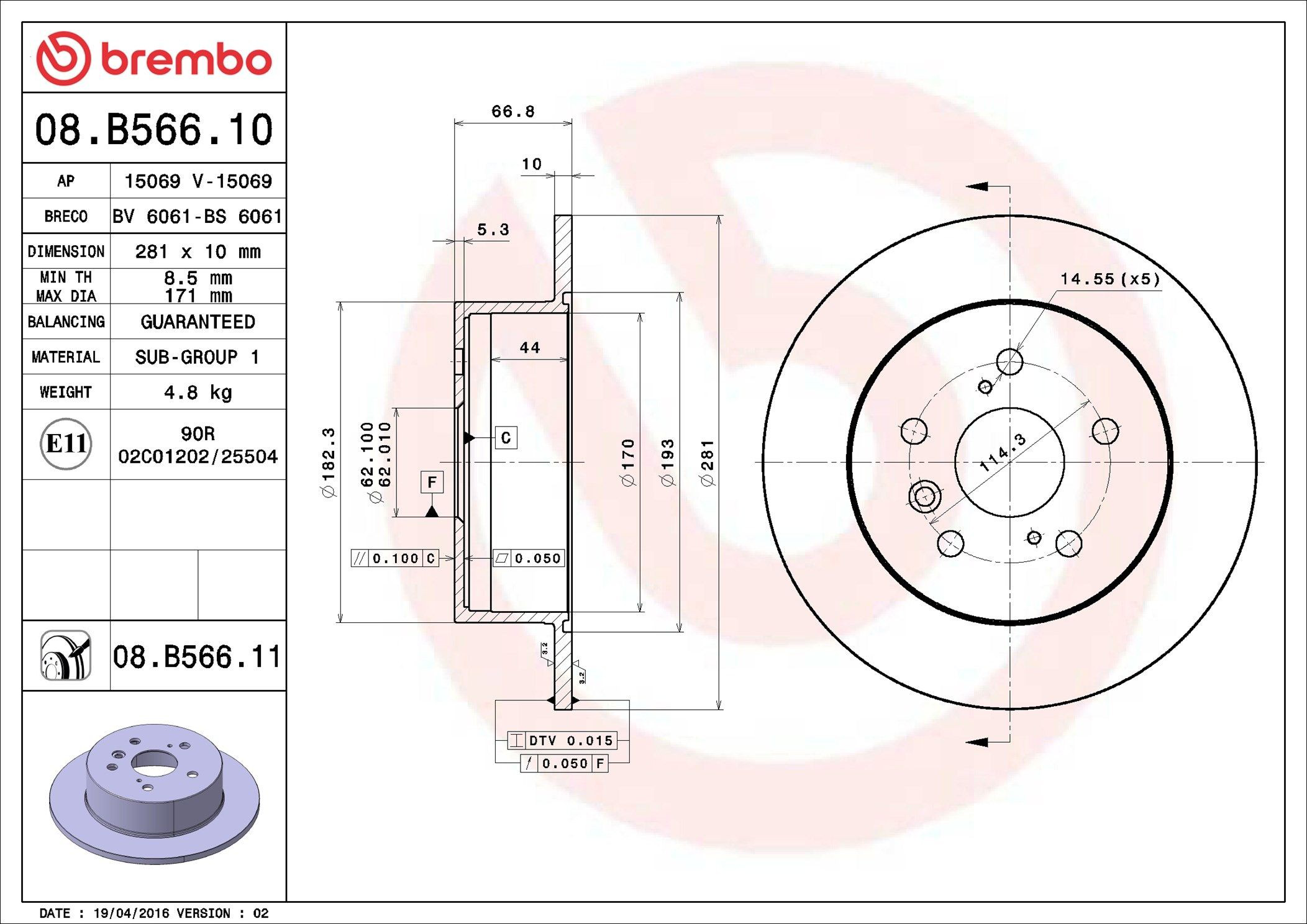 Disco de freno trasero Brembo 08B56611 precio, desde 47,40 EUR