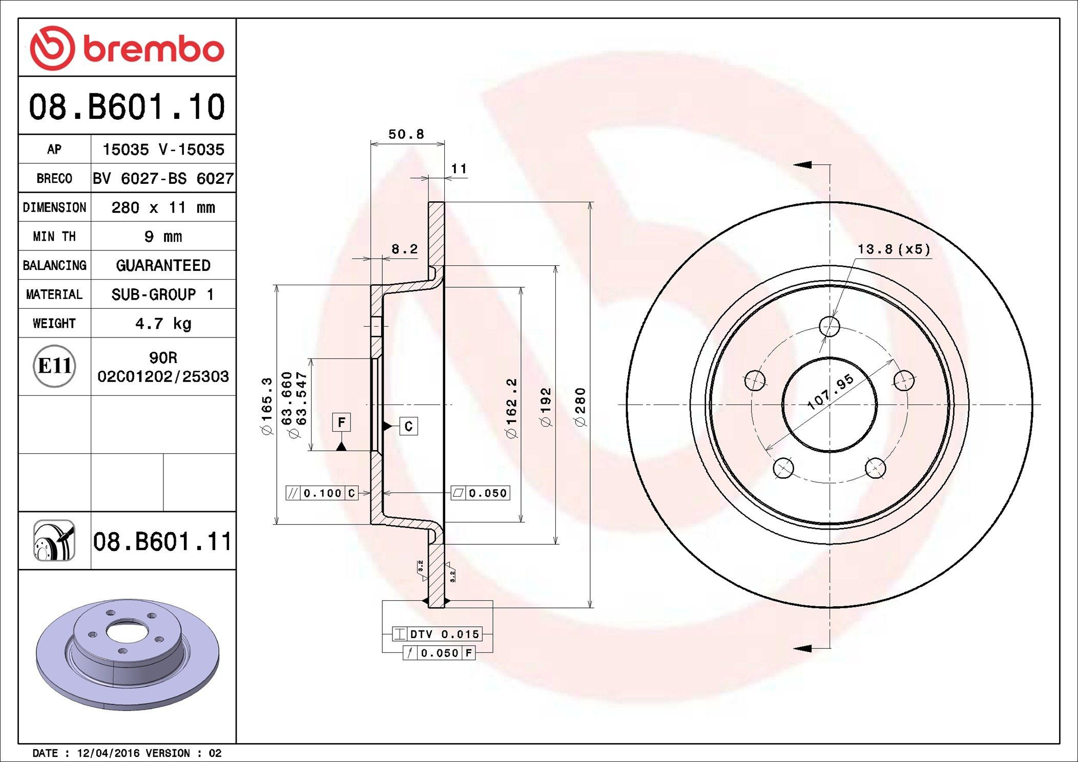 Disco de freno trasero Brembo 08B60110 precio, desde 38,05 EUR