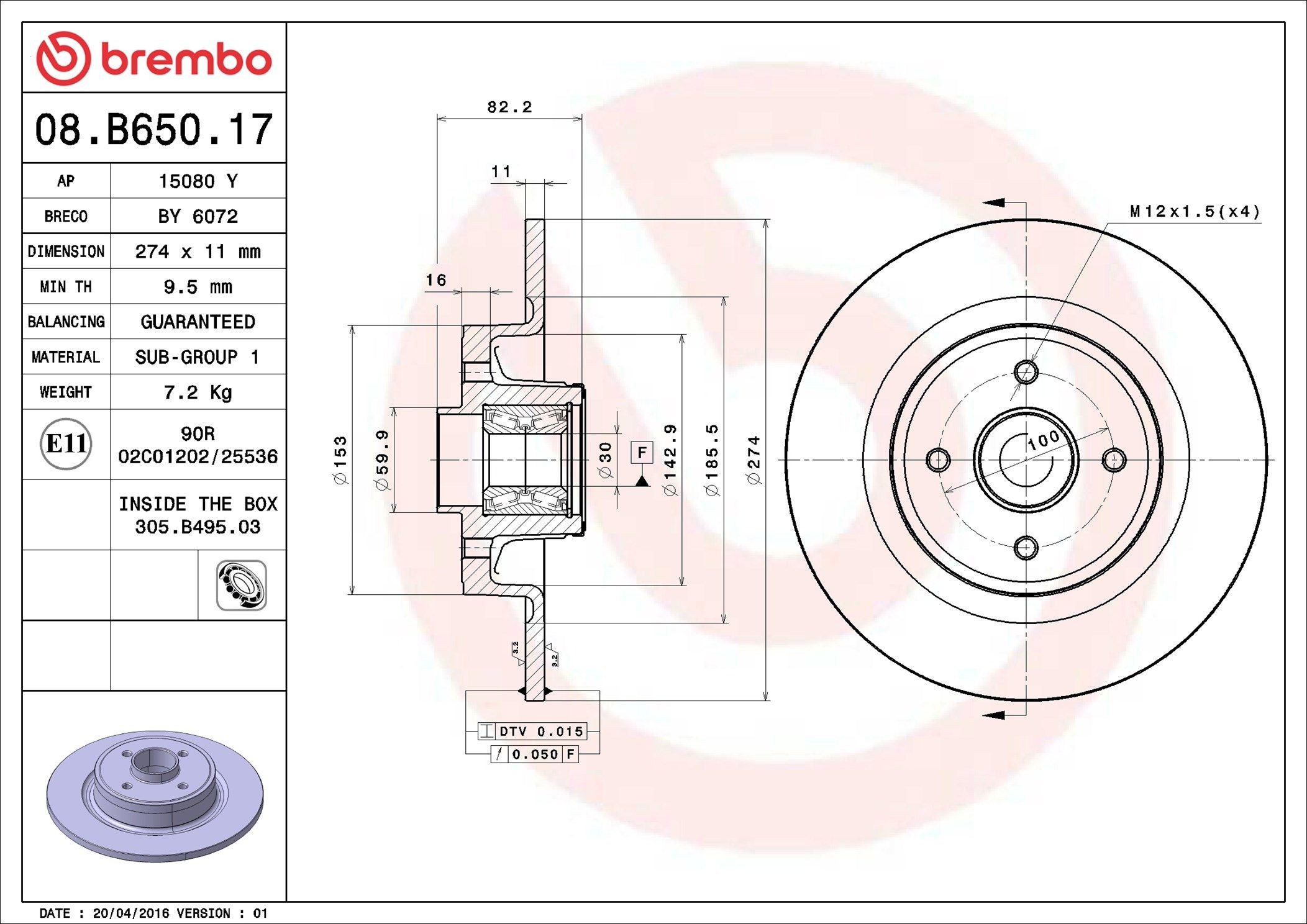 Disco de freno trasero Brembo 08B65017 precio, desde 69,89 EUR