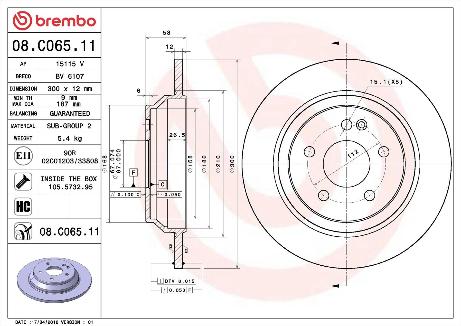 08C06511 Brembo Freno de disco trasero