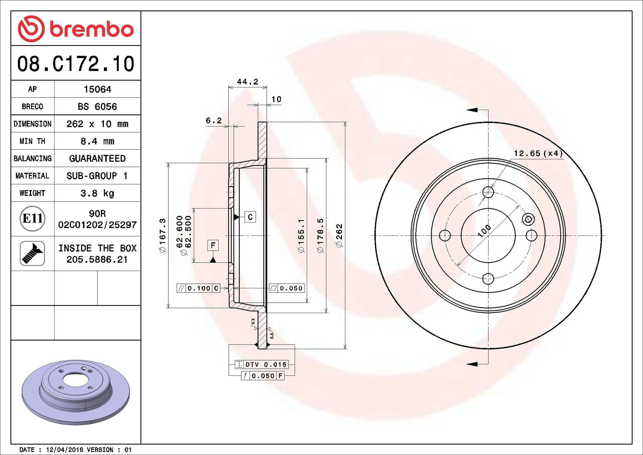 Disco de freno trasero Brembo 08C17210 precio, desde 37,43 EUR
