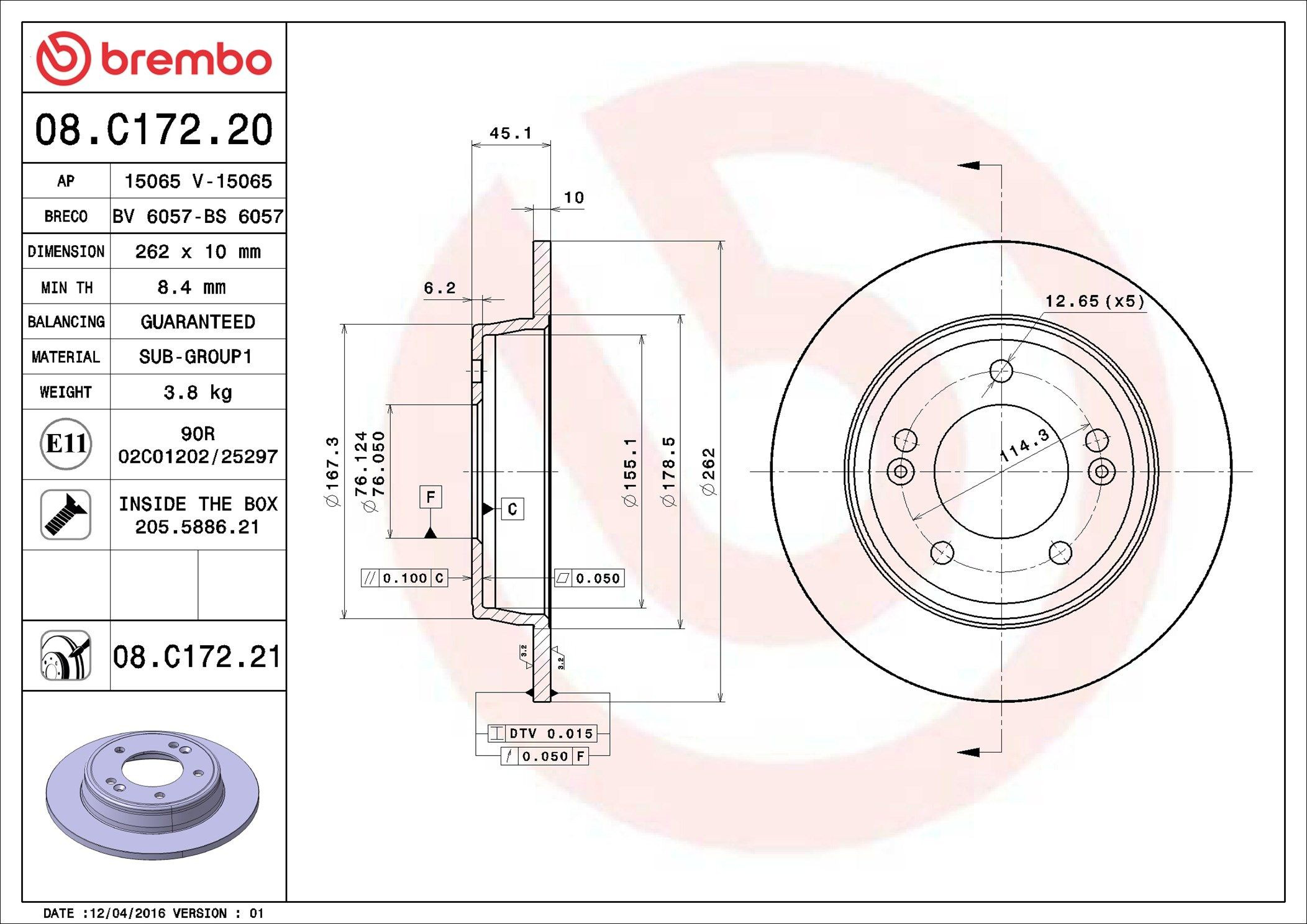 Disco de freno trasero Brembo 08C17220 precio, desde 28,35 EUR