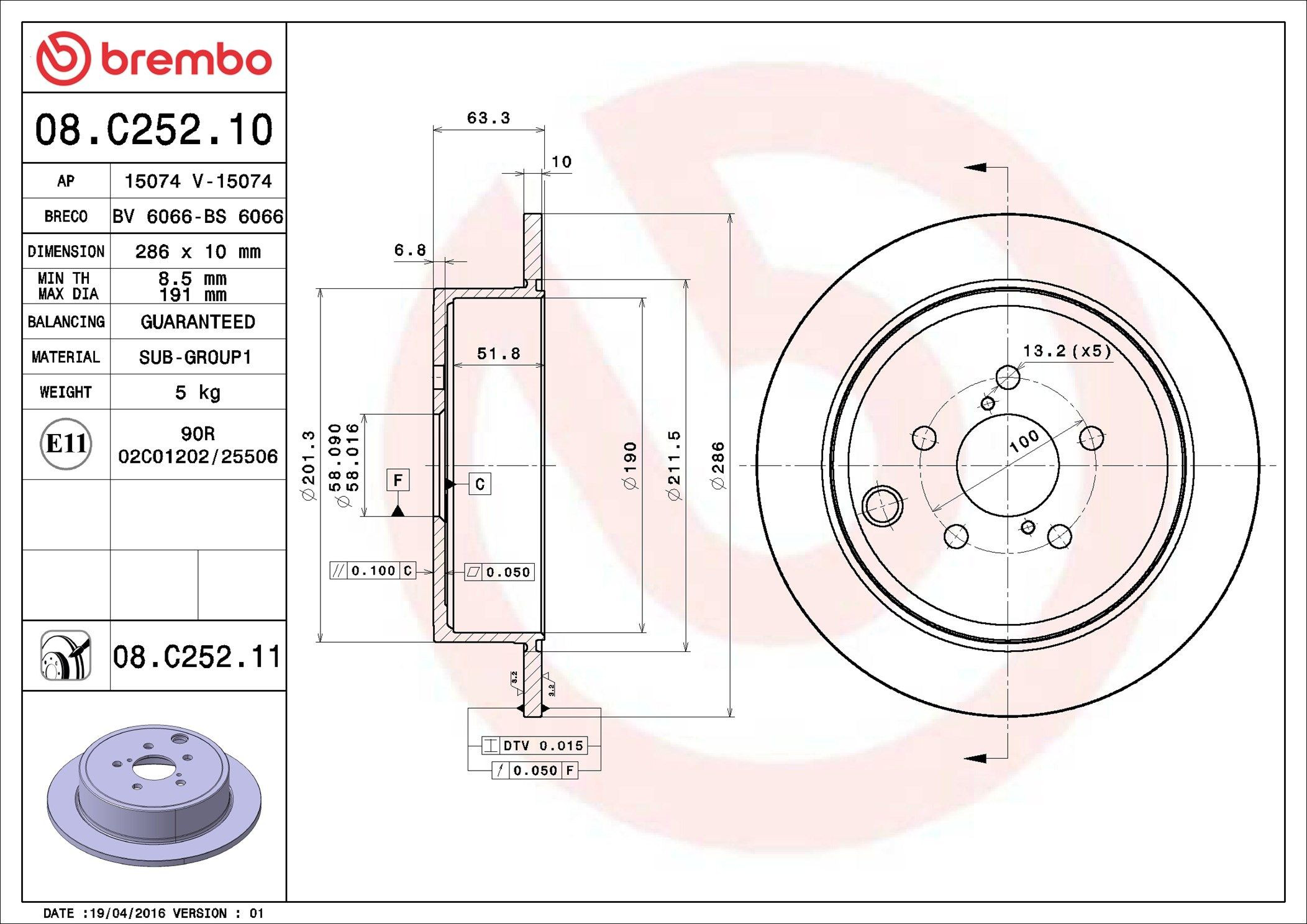 Disco de freno trasero Brembo 08C25211 precio, desde 55,18 EUR