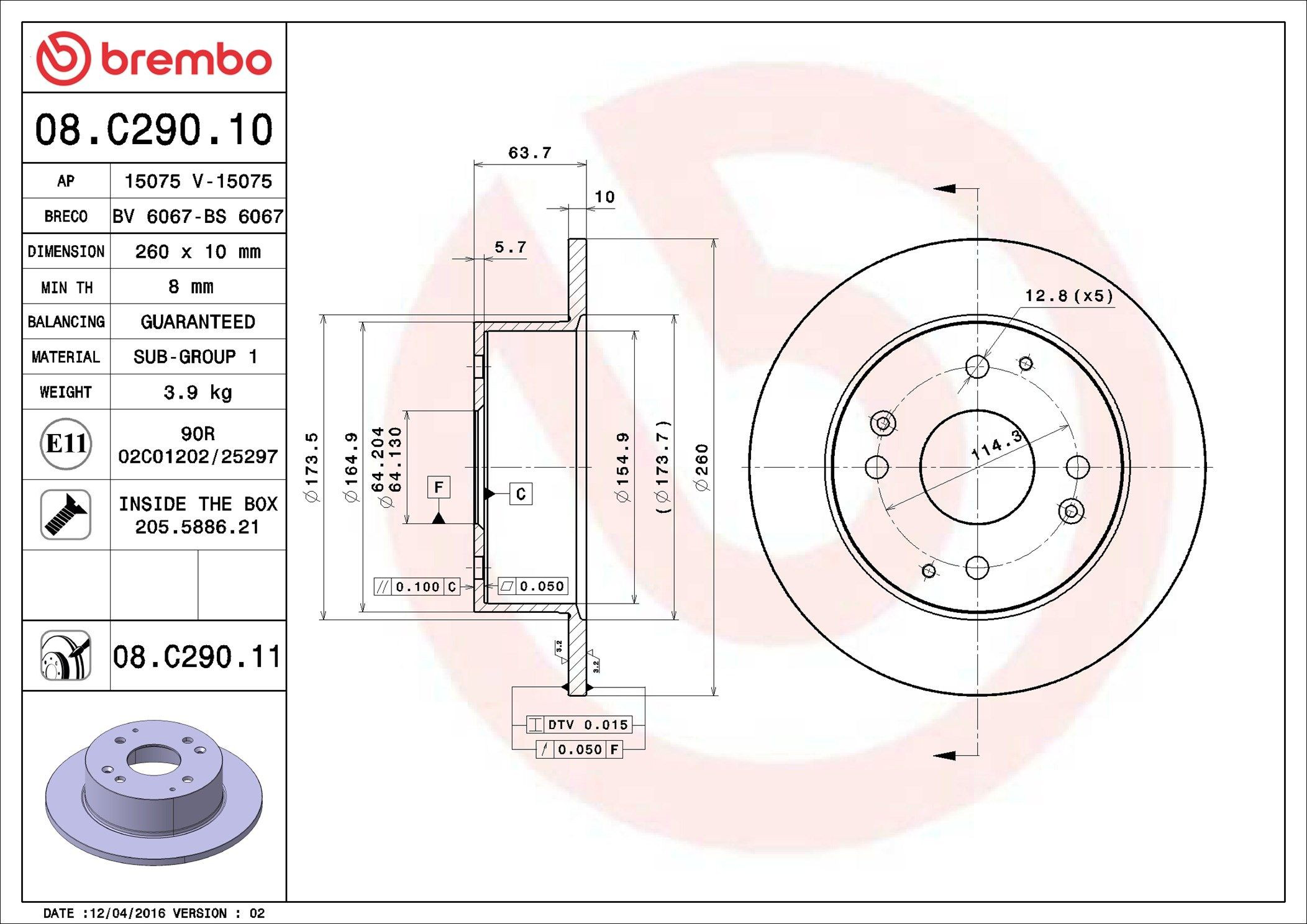 Comprar 08C29011 Brembo Disco de freno trasero