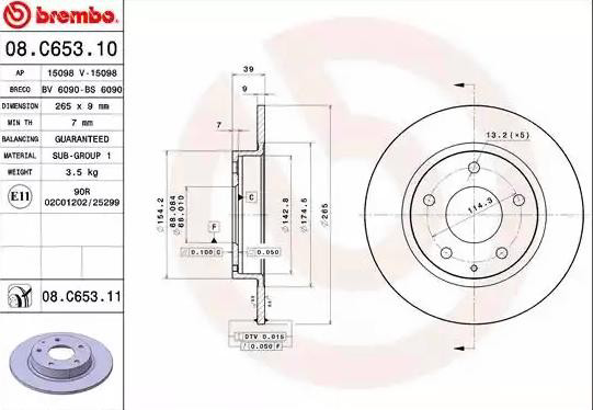 Disco de freno trasero 08C65311 Brembo