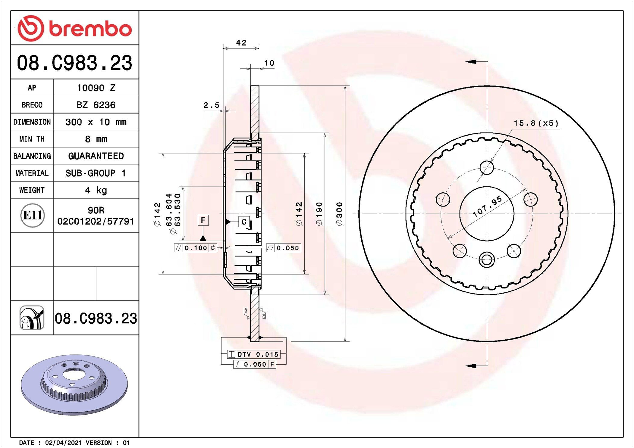 Comprar 08C98323 Brembo Disco de freno trasero