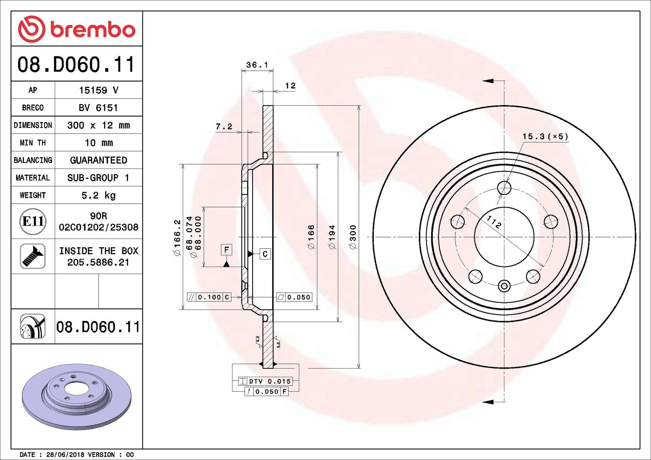 Disco de freno trasero Brembo 08D06011 precio, desde 48,69 EUR