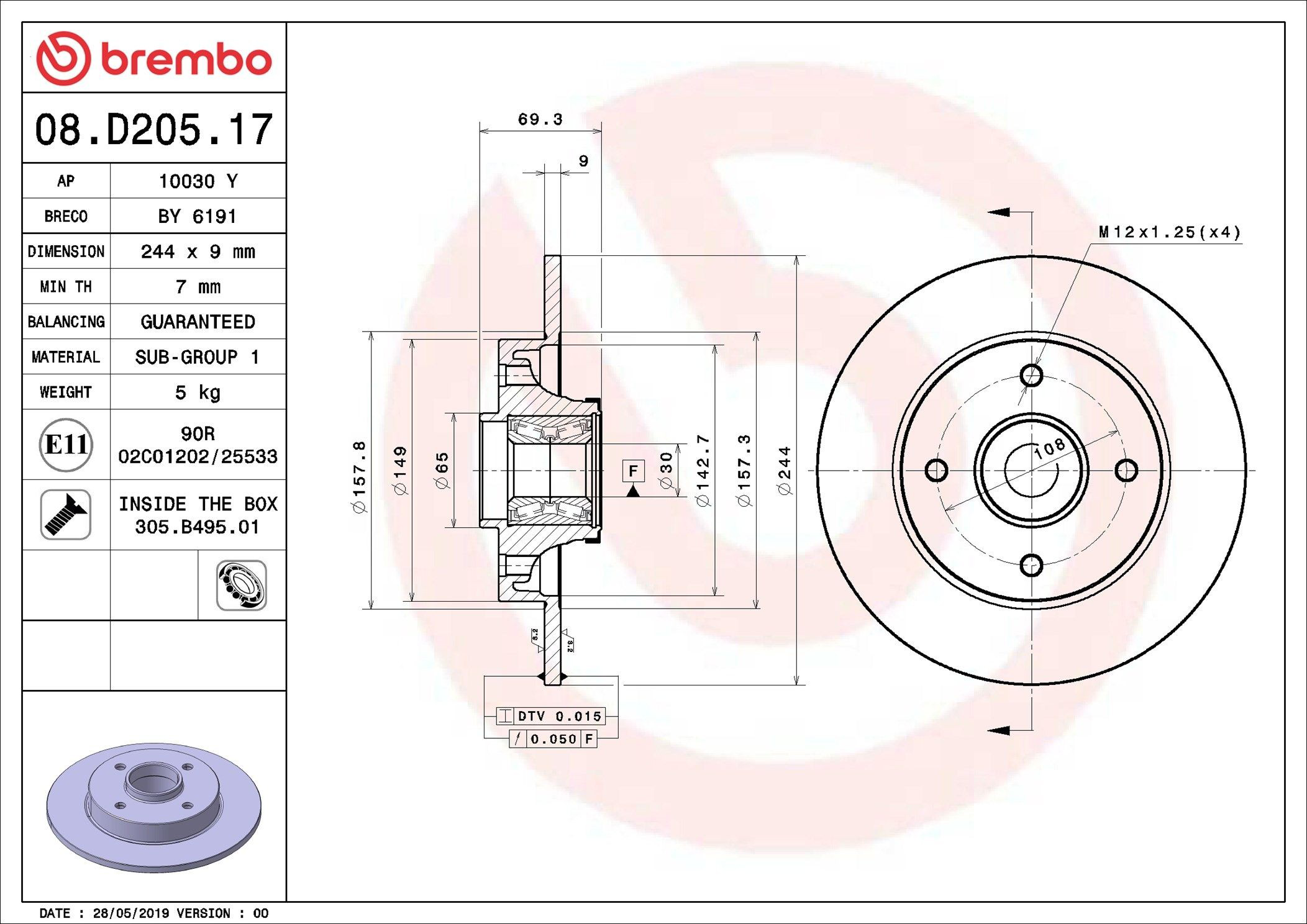 Disco de freno trasero Brembo 08D20517 precio, desde 84,16 EUR