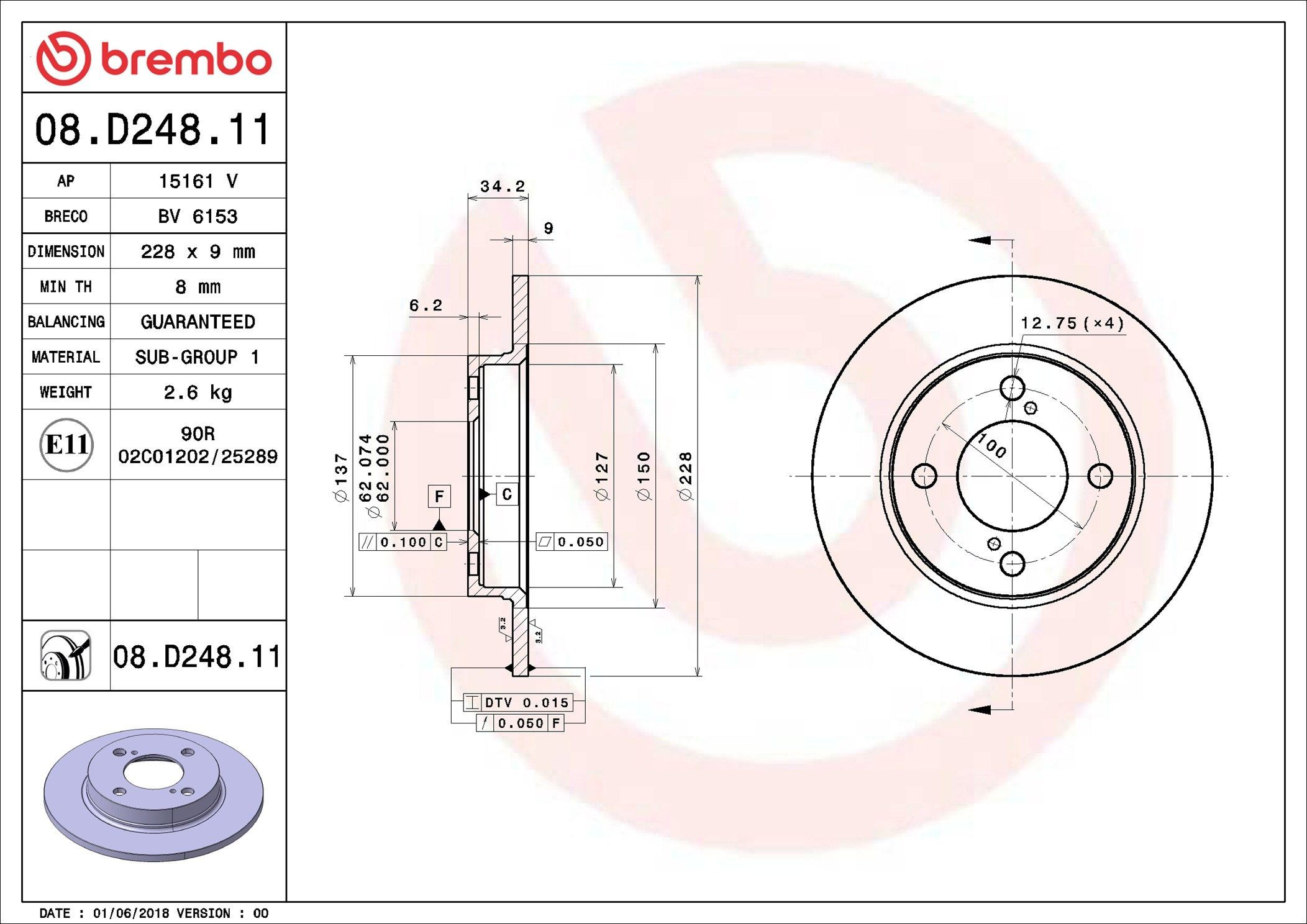 Comprar 08D24811 Brembo Disco de freno trasero