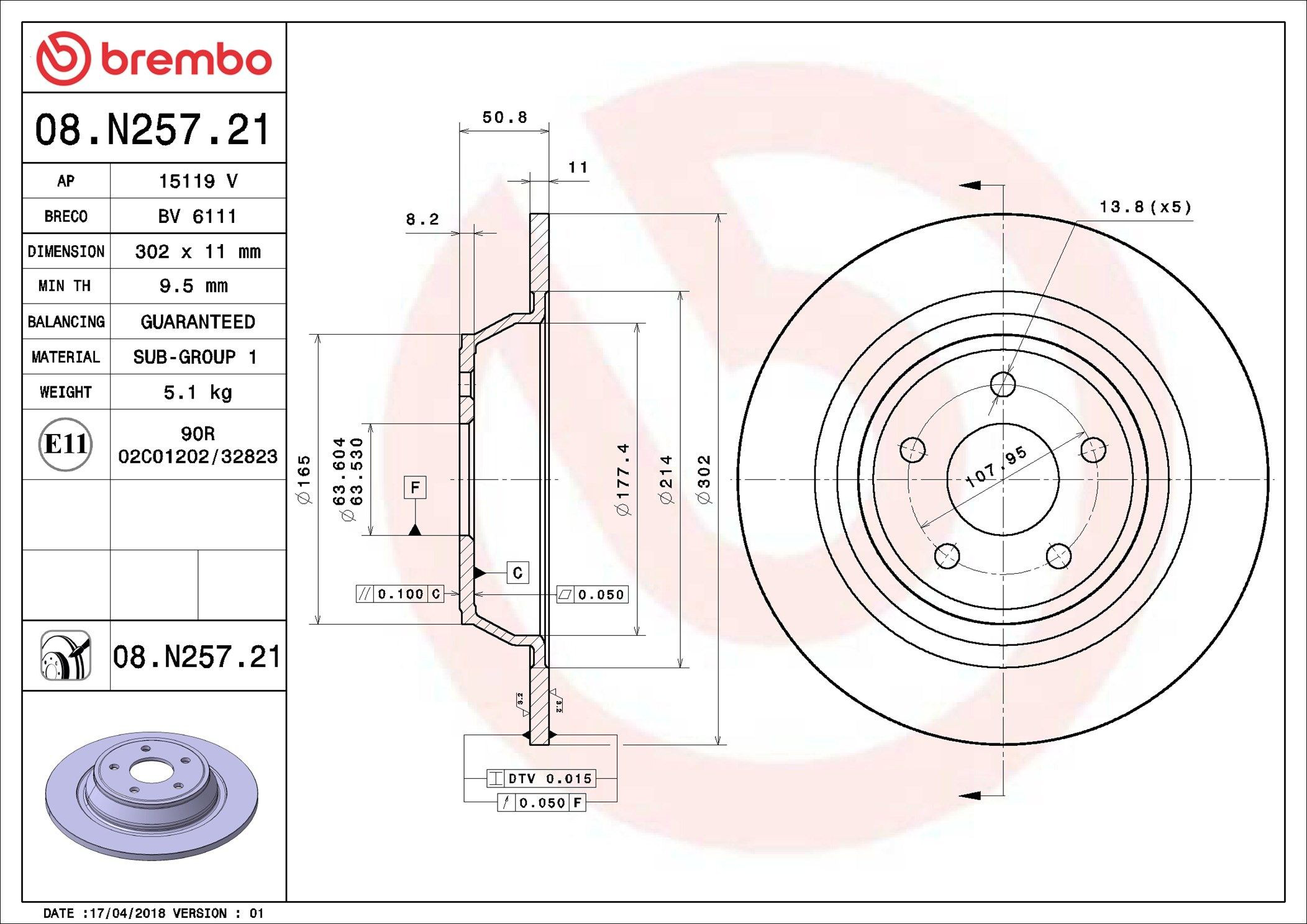 08N25721 Brembo Freno de disco trasero