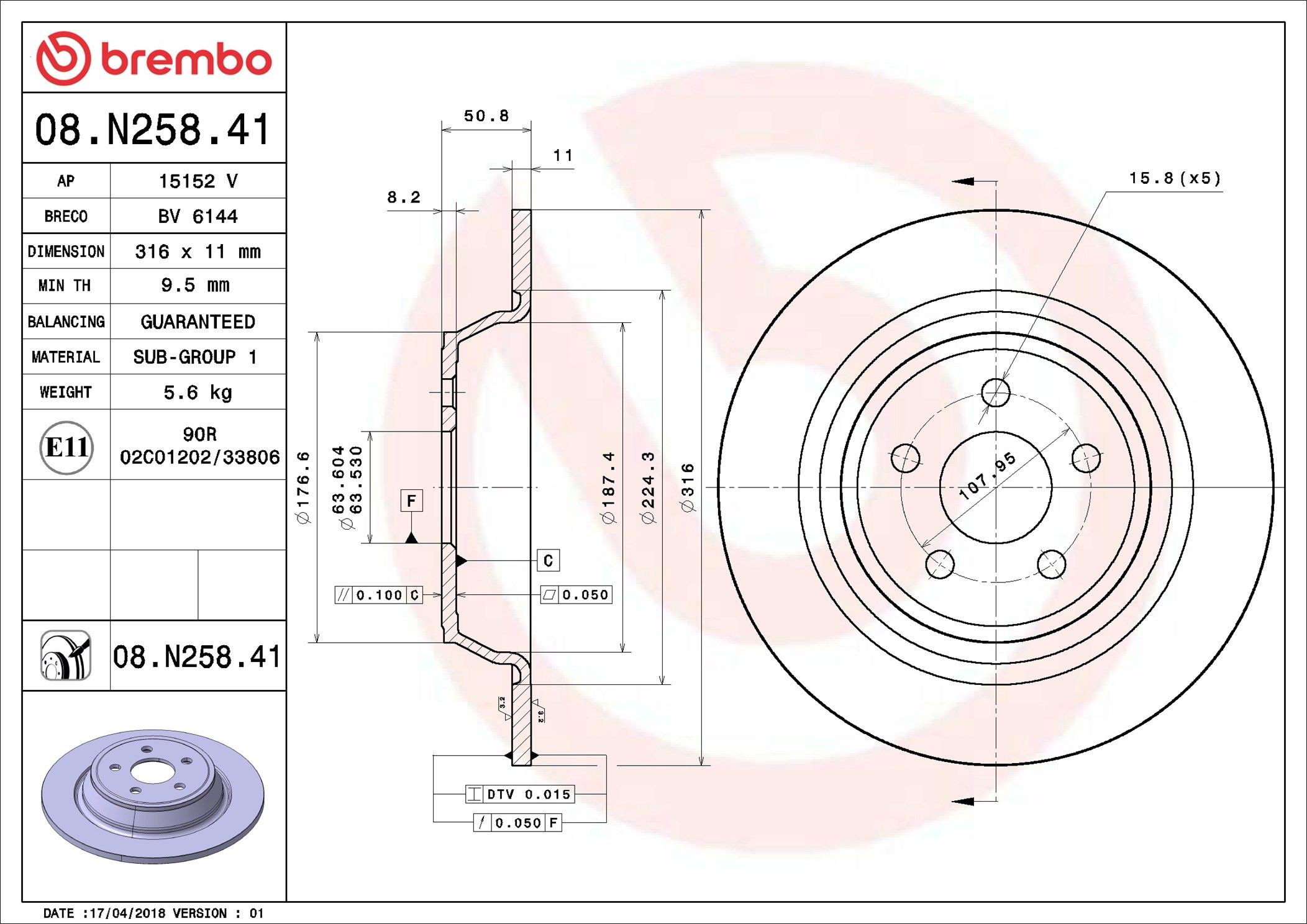 08N25841 Brembo Freno de disco trasero