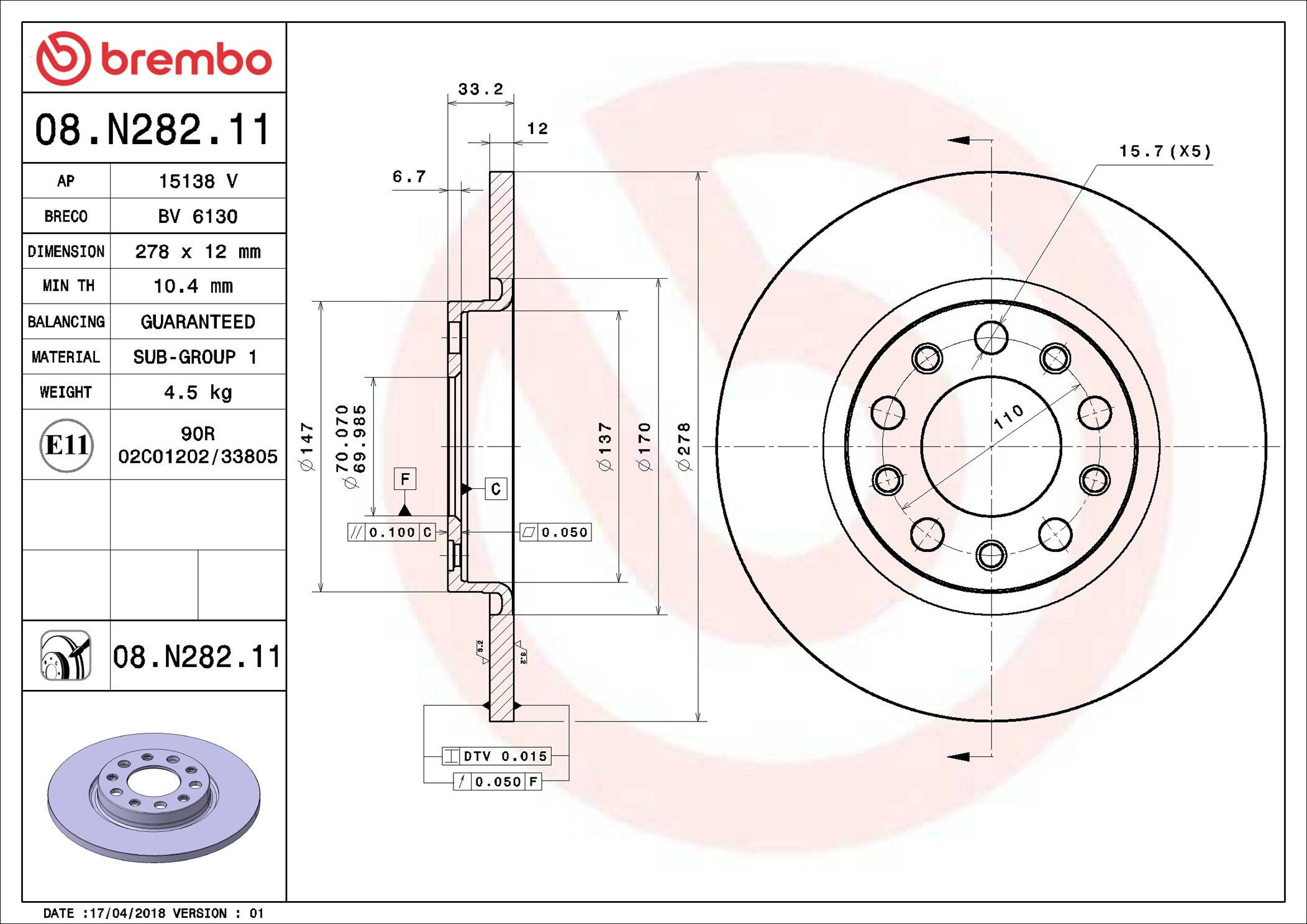 Disco de freno trasero Brembo 08N28211 precio, desde 73,46 EUR