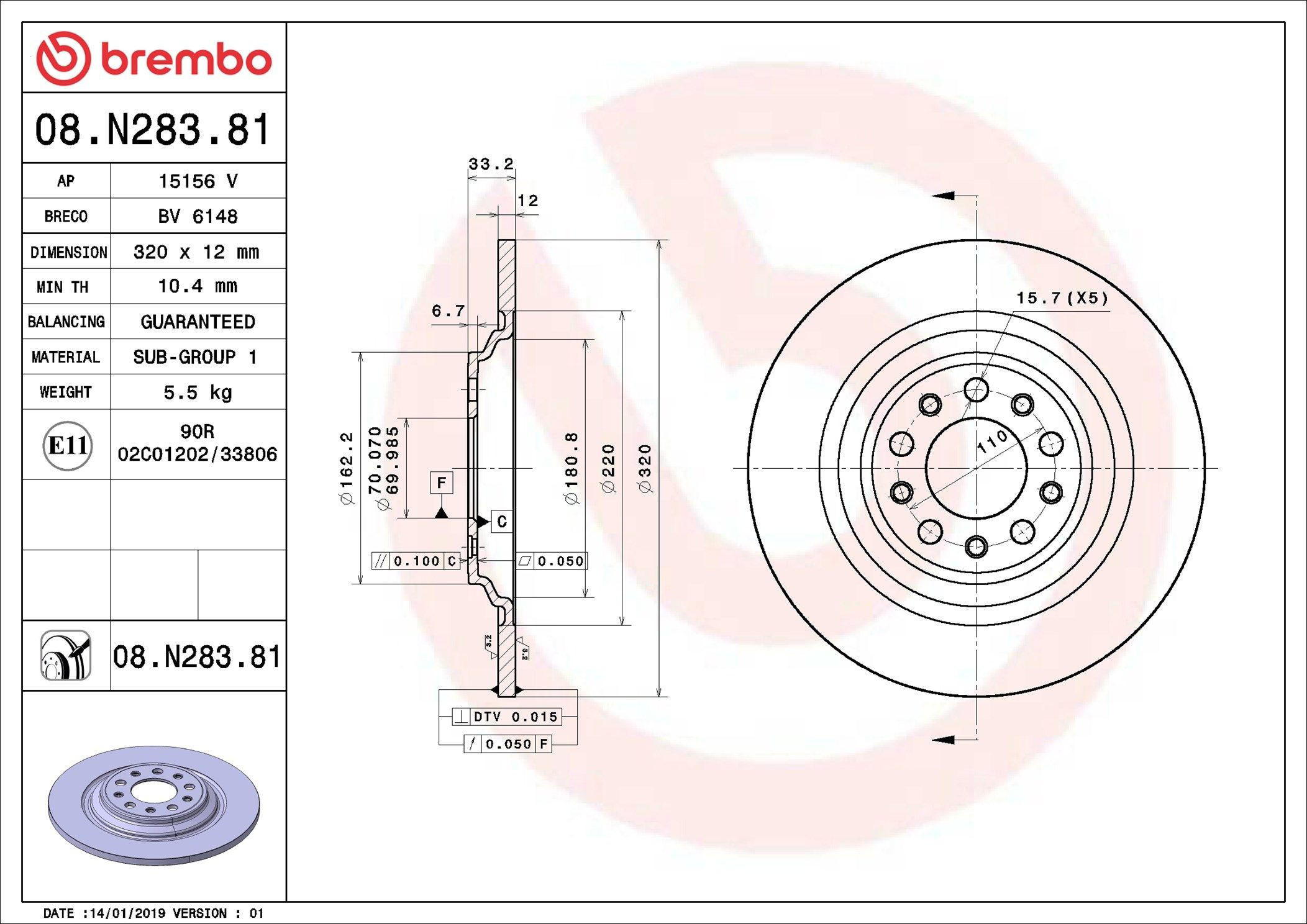 Comprar 08N28381 Brembo Disco de freno trasero