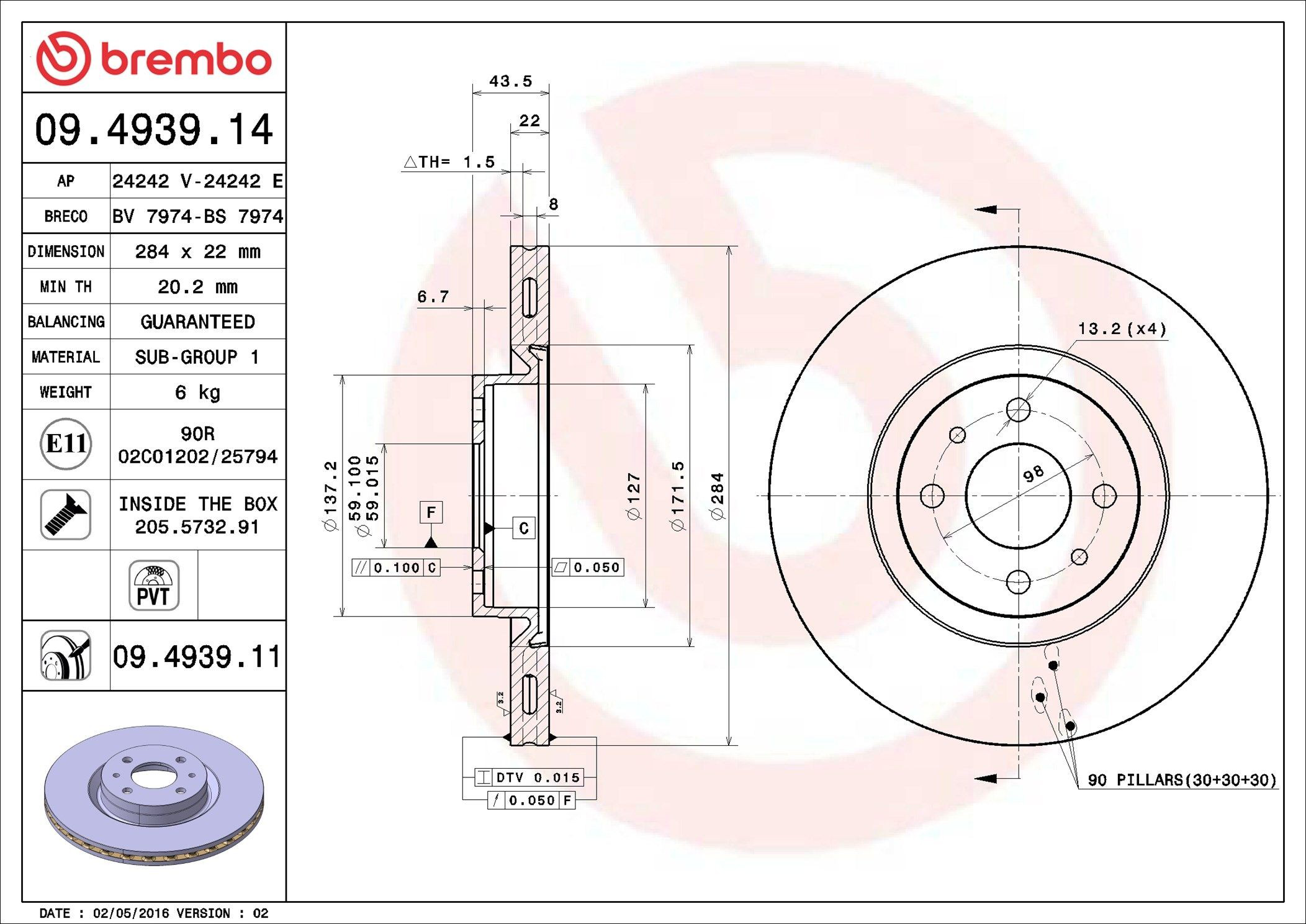 Comprar 09493914 Brembo Freno de disco delantero