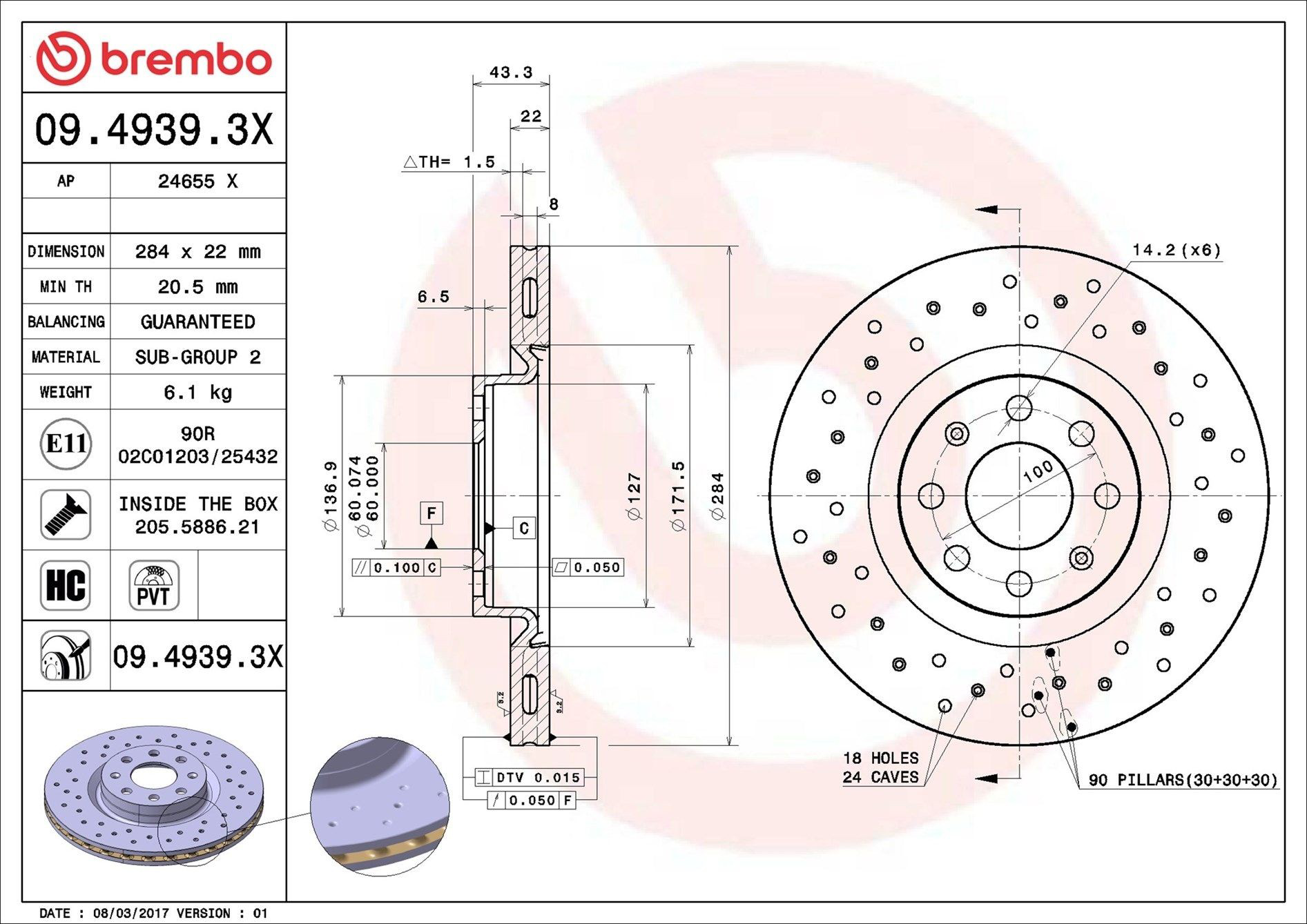 Disco de freno delantero Brembo 0949393X