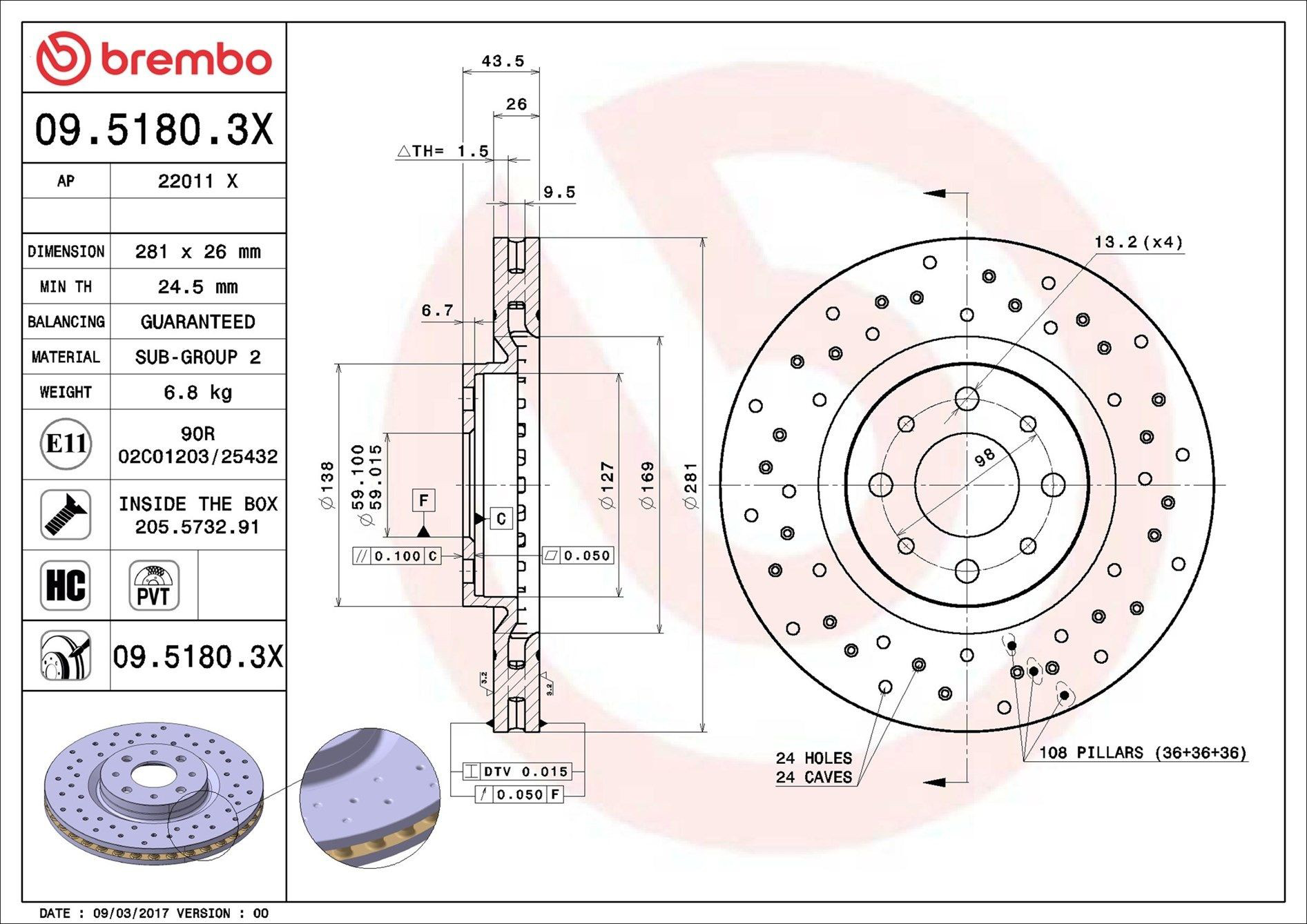 Frenos delanteros Brembo 0951803X precio, desde 46,72 EUR