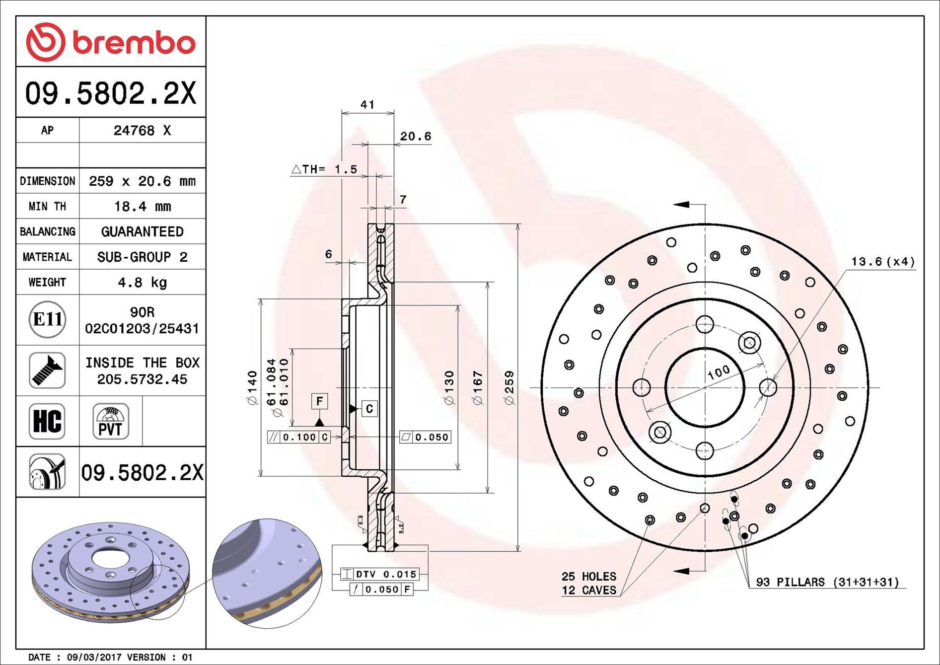 Frenos delanteros Brembo 0958022X precio, desde 38,82 EUR