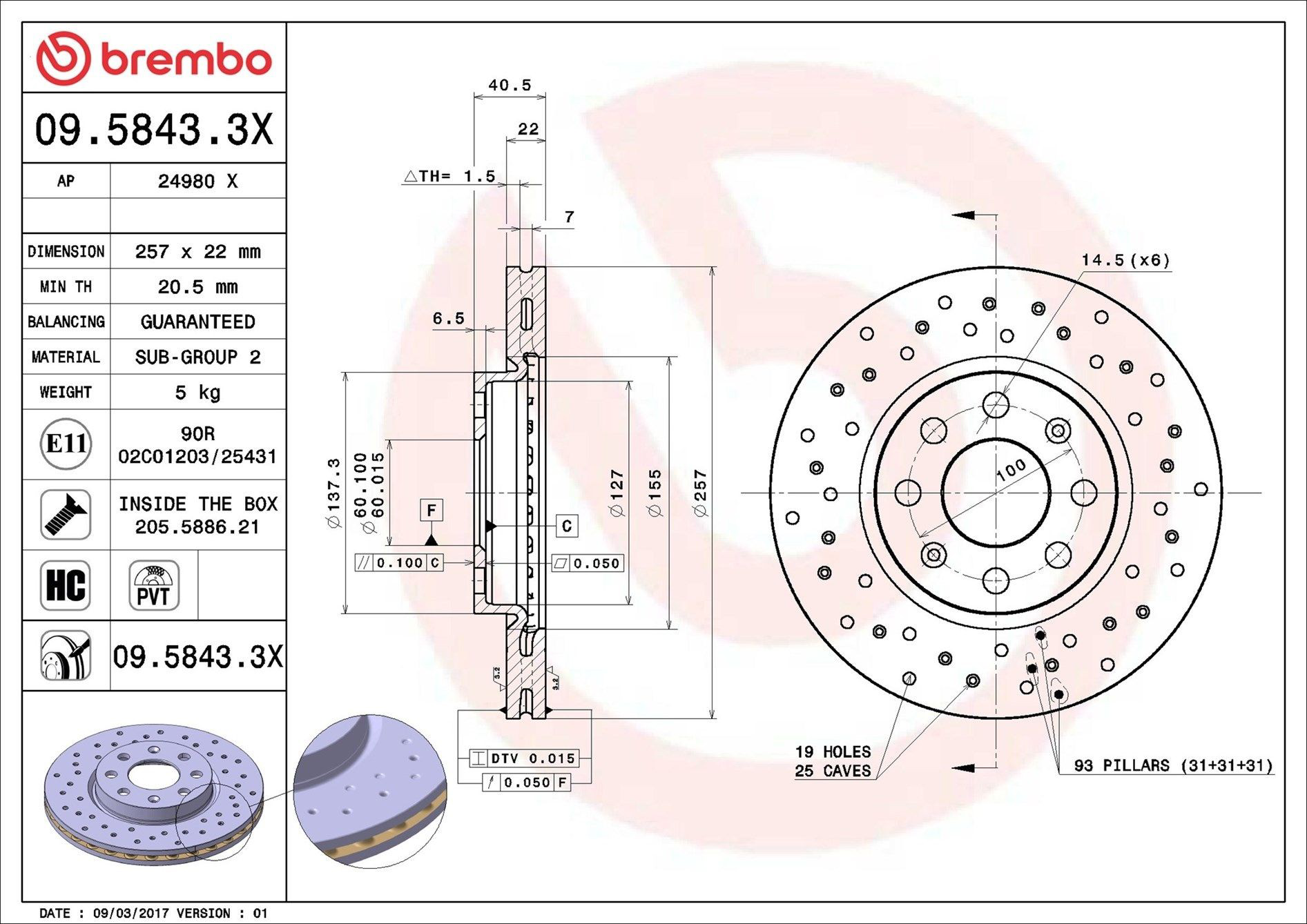 Disco de freno delantero Brembo 0958433X