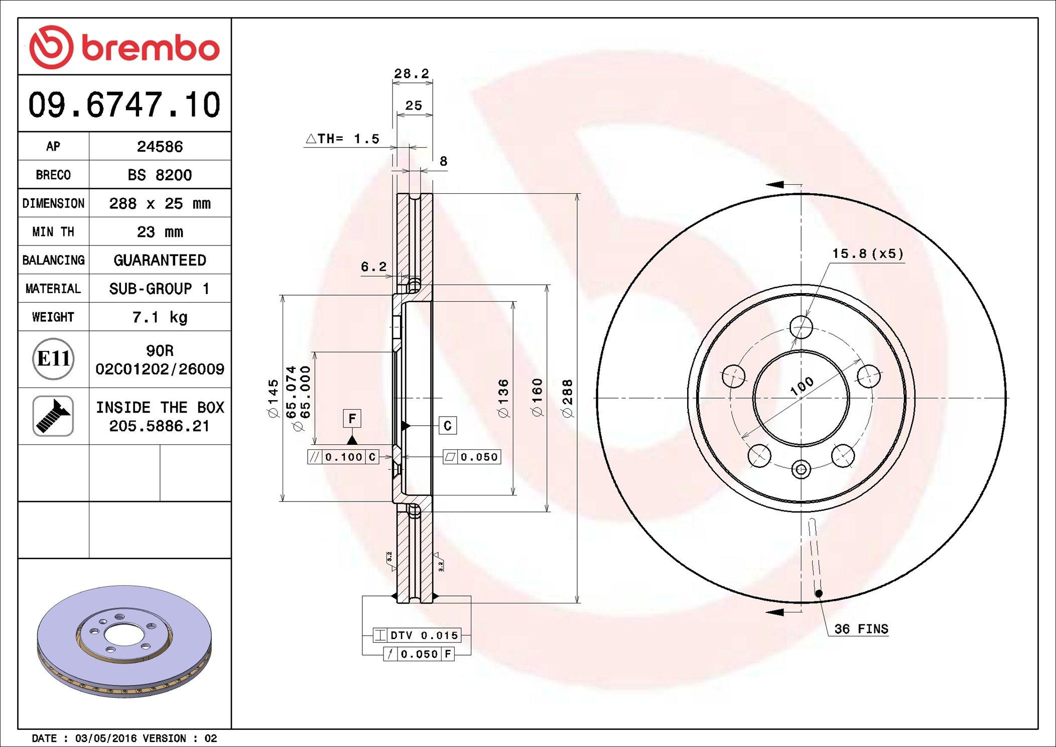 Comprar 09674710 Brembo Freno de disco delantero