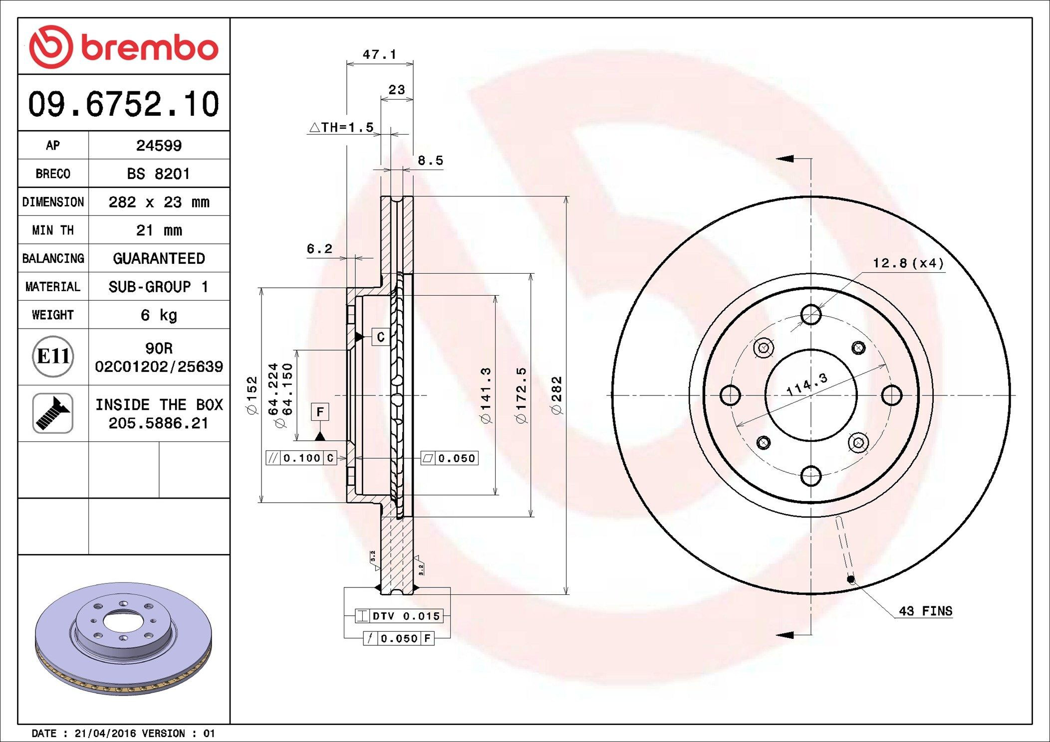 Comprar 09675210 Brembo Freno de disco delantero