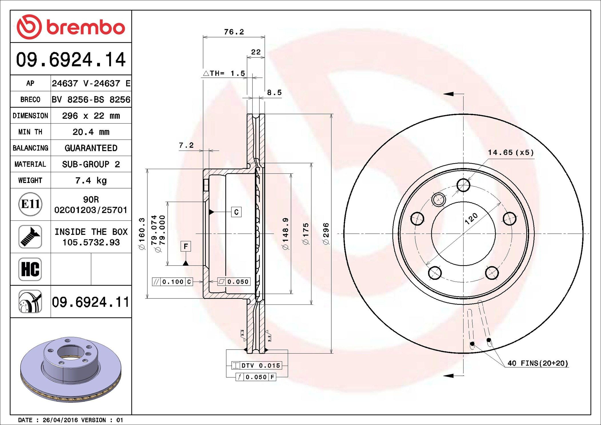 Frenos delanteros Brembo 09692411 precio, desde 46,62 EUR