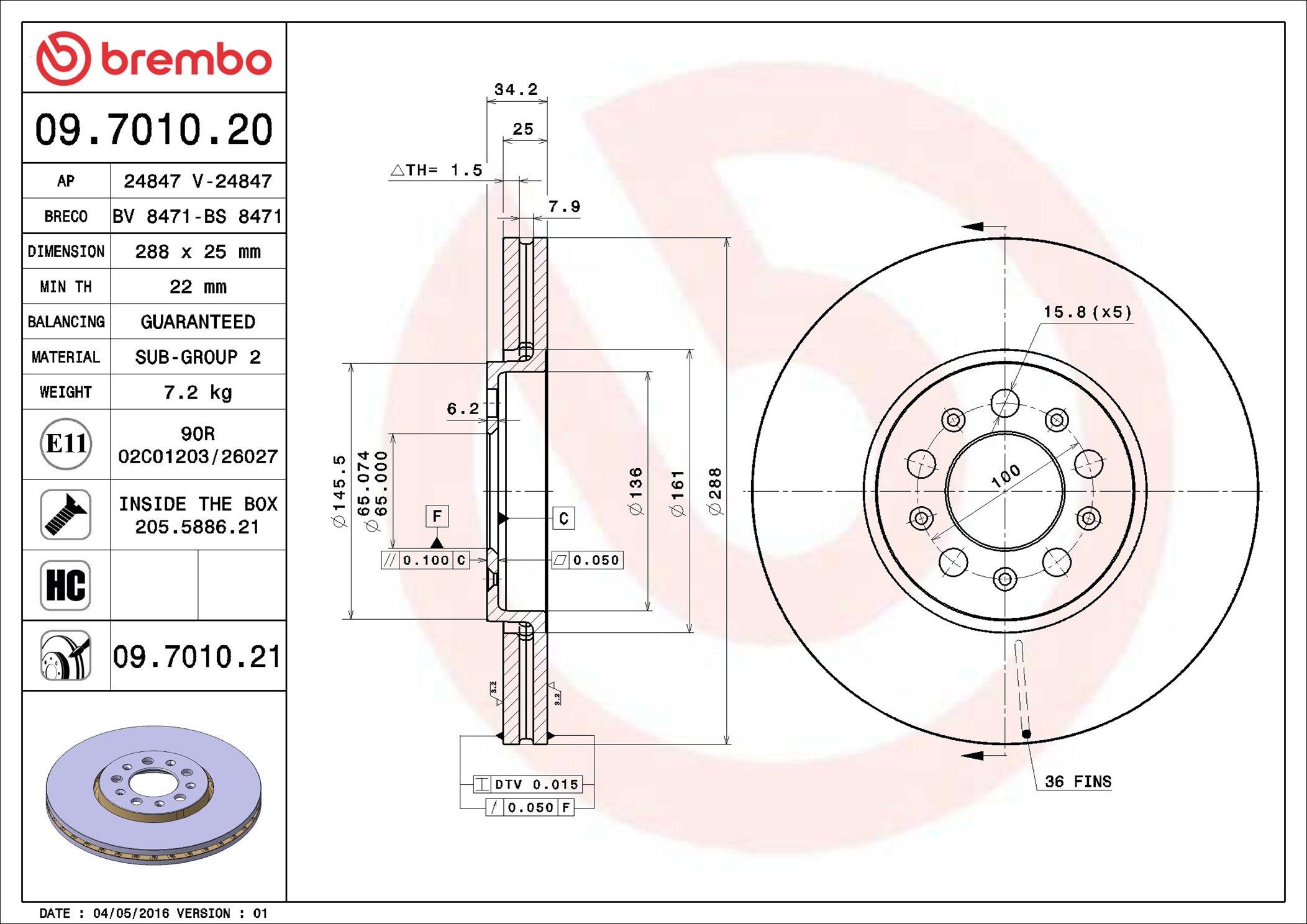 Comprar 09701021 Brembo Freno de disco delantero