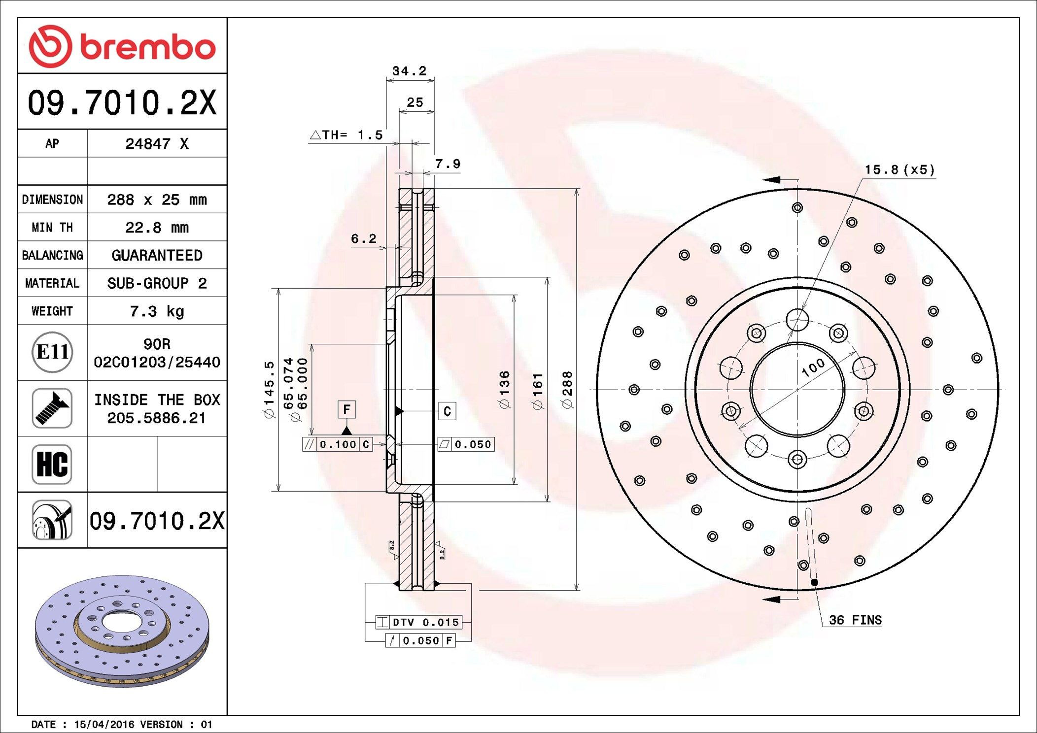 Comprar 0970102X Brembo Freno de disco delantero