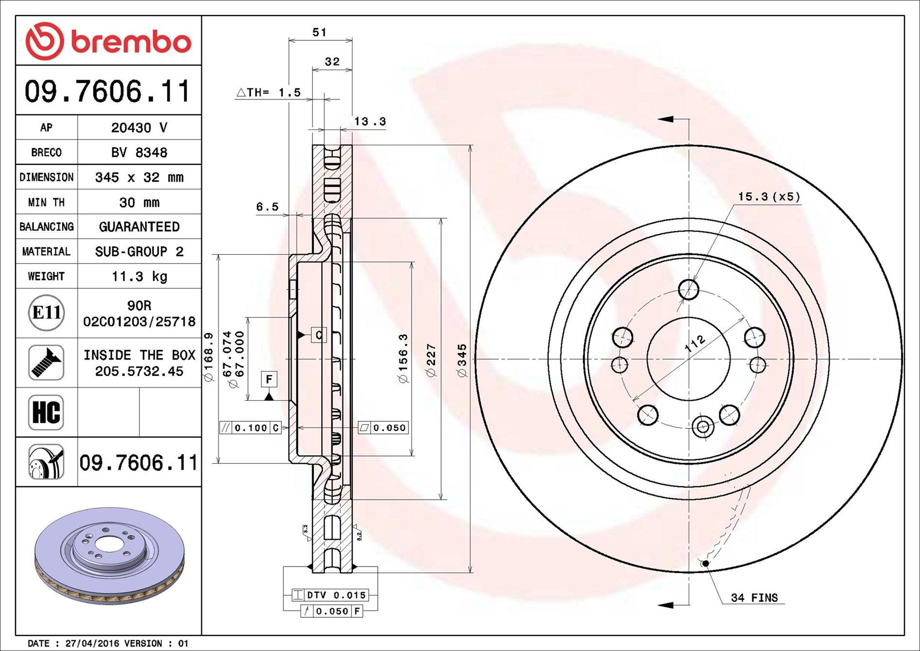 Comprar 09760611 Brembo Freno de disco delantero