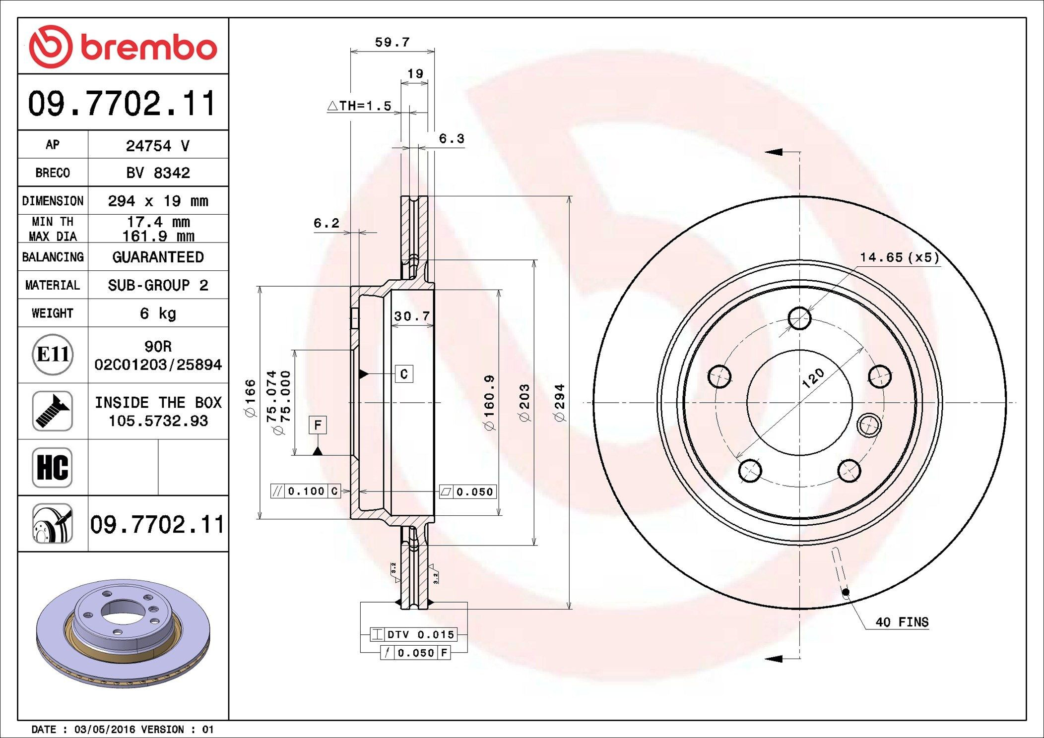 Comprar 09770211 Brembo Disco de freno trasero