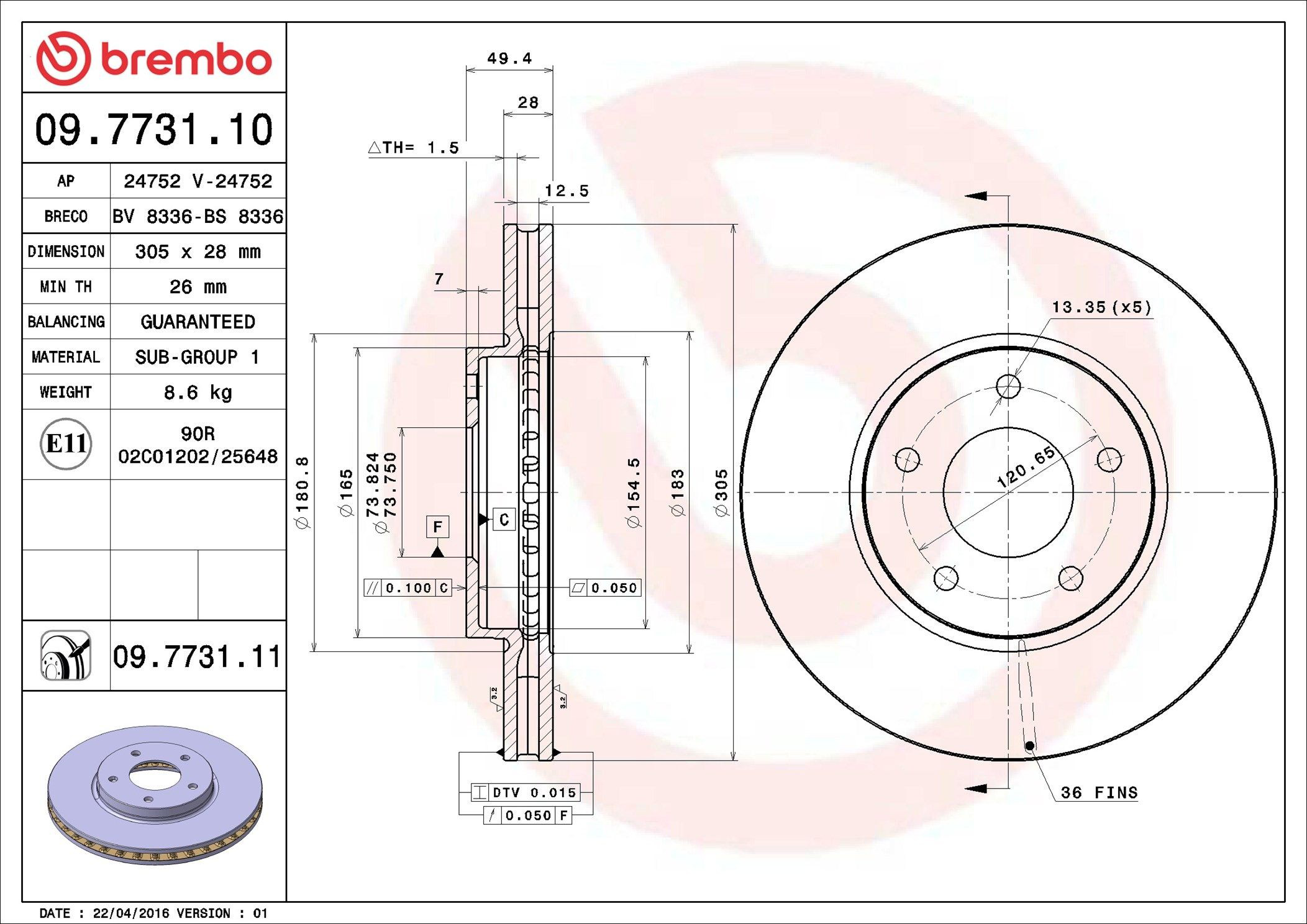 Comprar 09773111 Brembo Freno de disco delantero