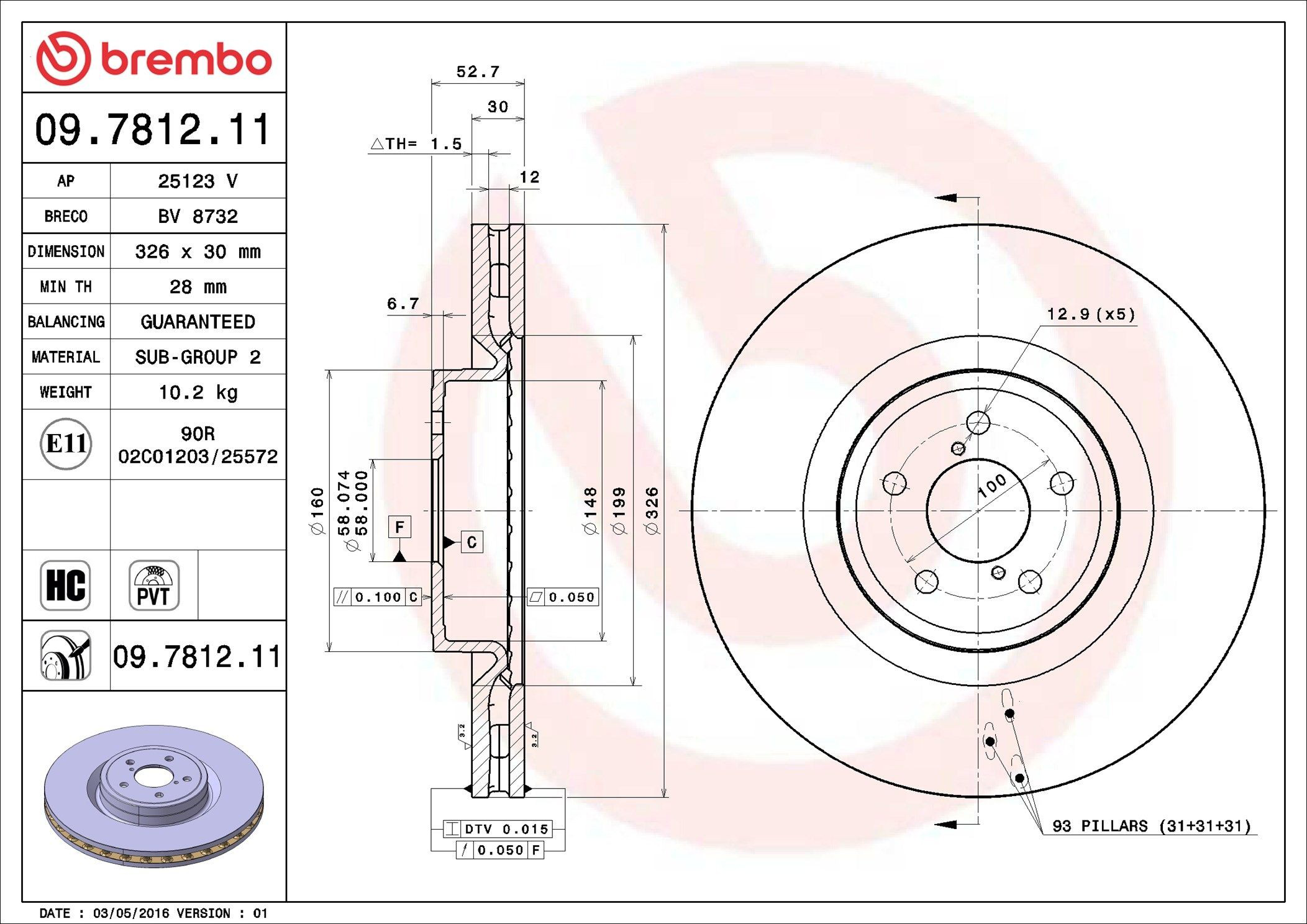Disco de freno delantero Brembo 09781211