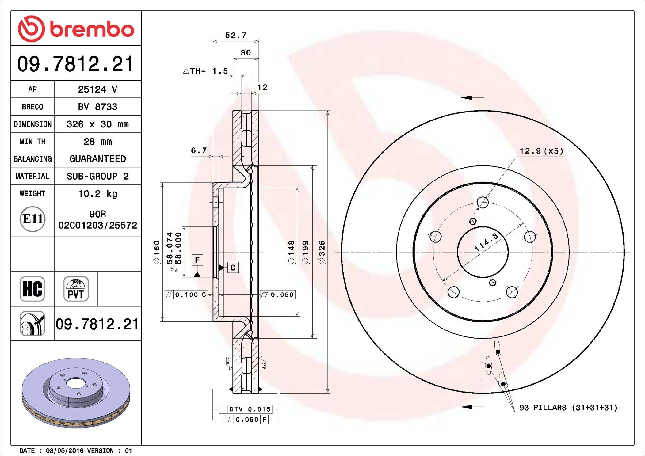Comprar 09781221 Brembo Freno de disco delantero