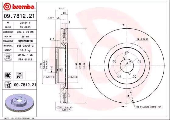 Disco de freno 09781221 Brembo