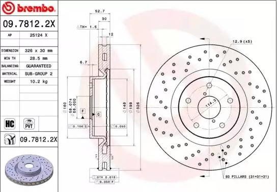 Disco de freno 0978122X Brembo