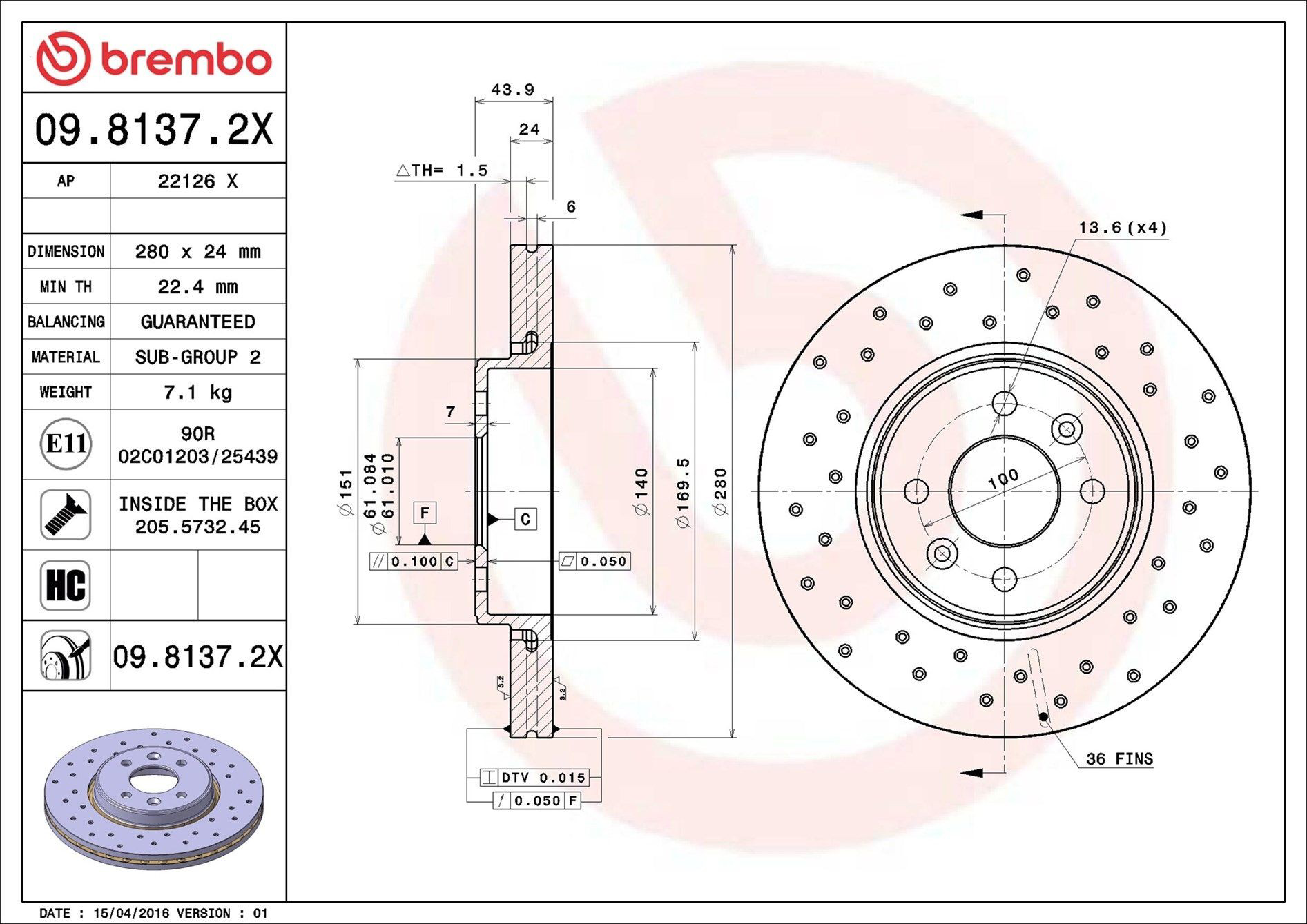 Disco de freno delantero Brembo 0981372X