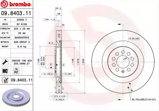 Comprar 09840311 Brembo Freno de disco delantero