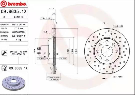Comprar 0986351X Brembo Freno de disco delantero