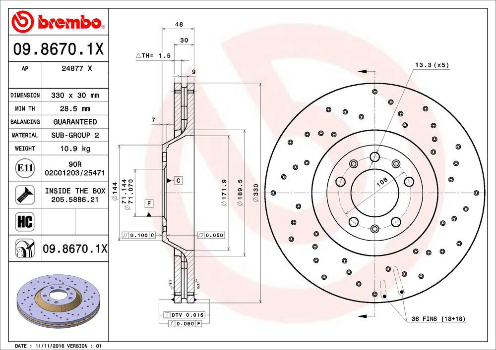 Disco de freno 0986701X Brembo
