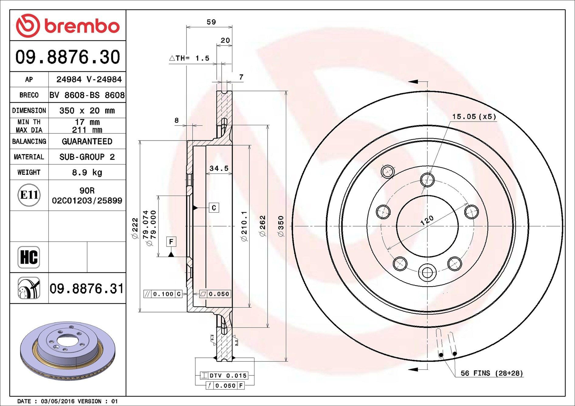 Disco de freno trasero Brembo 09887631 precio, desde 48,04 EUR